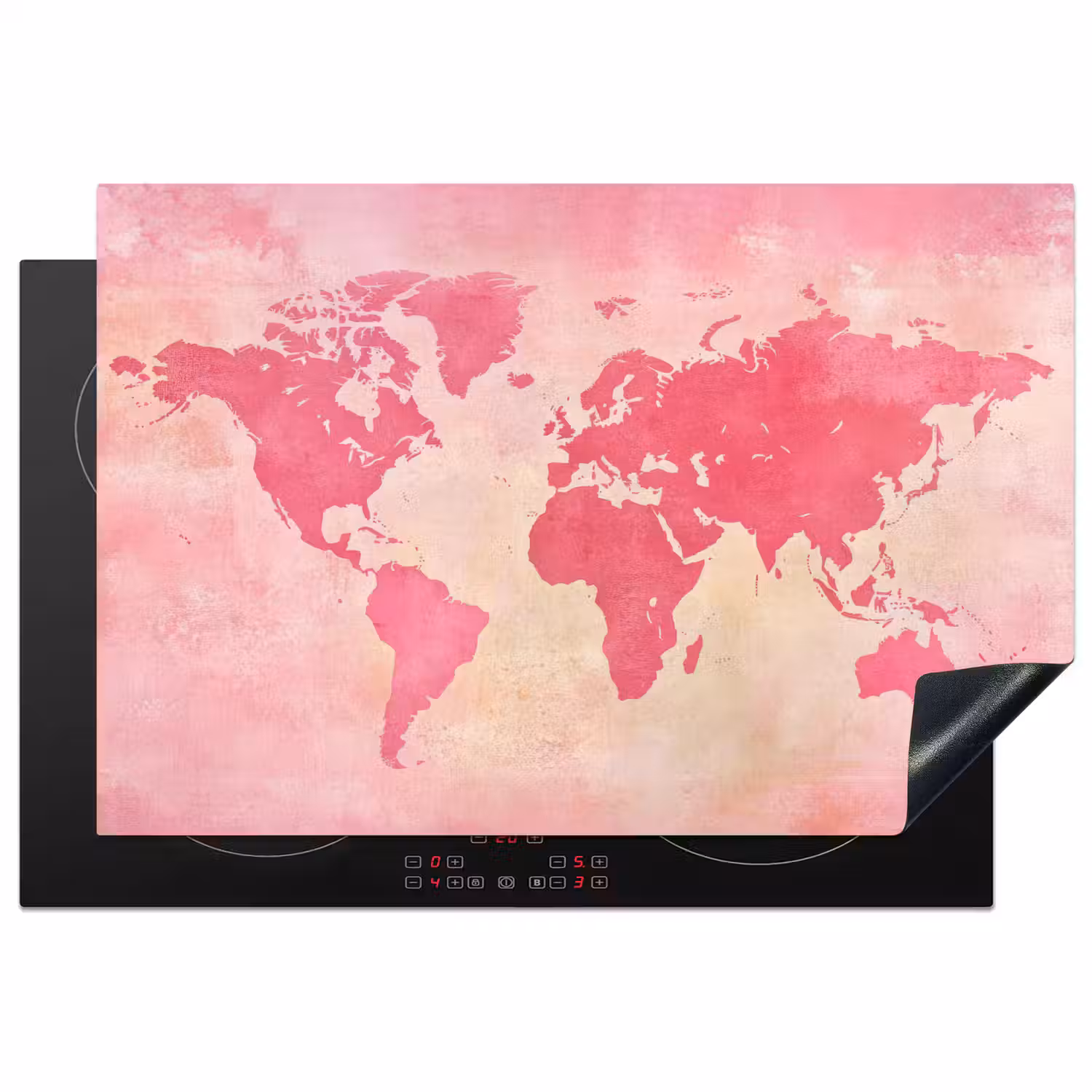 Wereldkaart - Roze - Vaag Inductie beschermer vinyl 3mm klein -3d