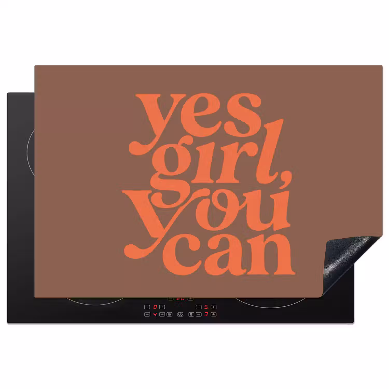 Yes girl you can - Oranje - Bruin Inductie beschermer vinyl 3mm klein -3d