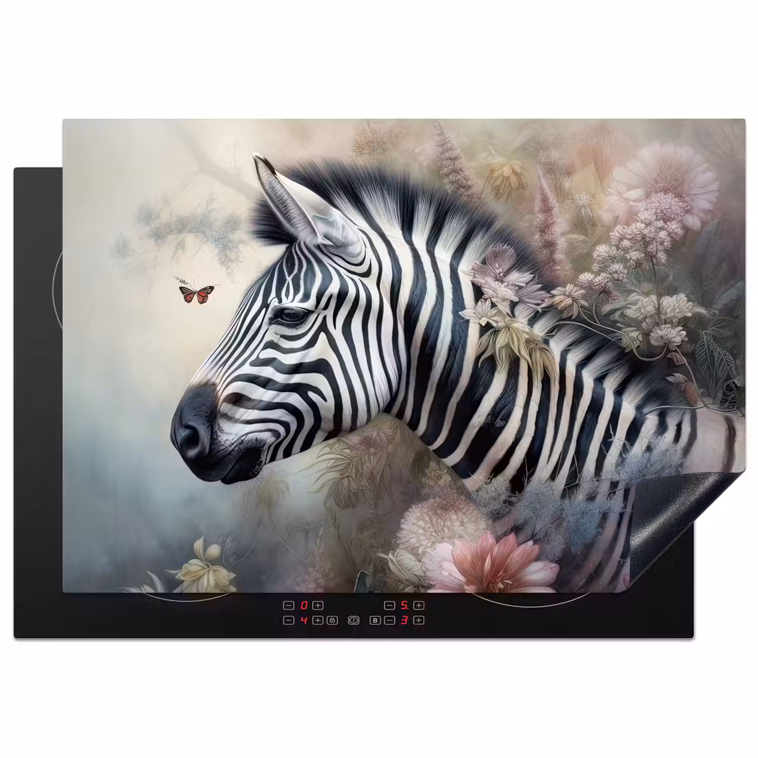Zebra - Wilde dieren - Vlinder - Bloemen Inductie beschermer vinyl 3mm middel -3d