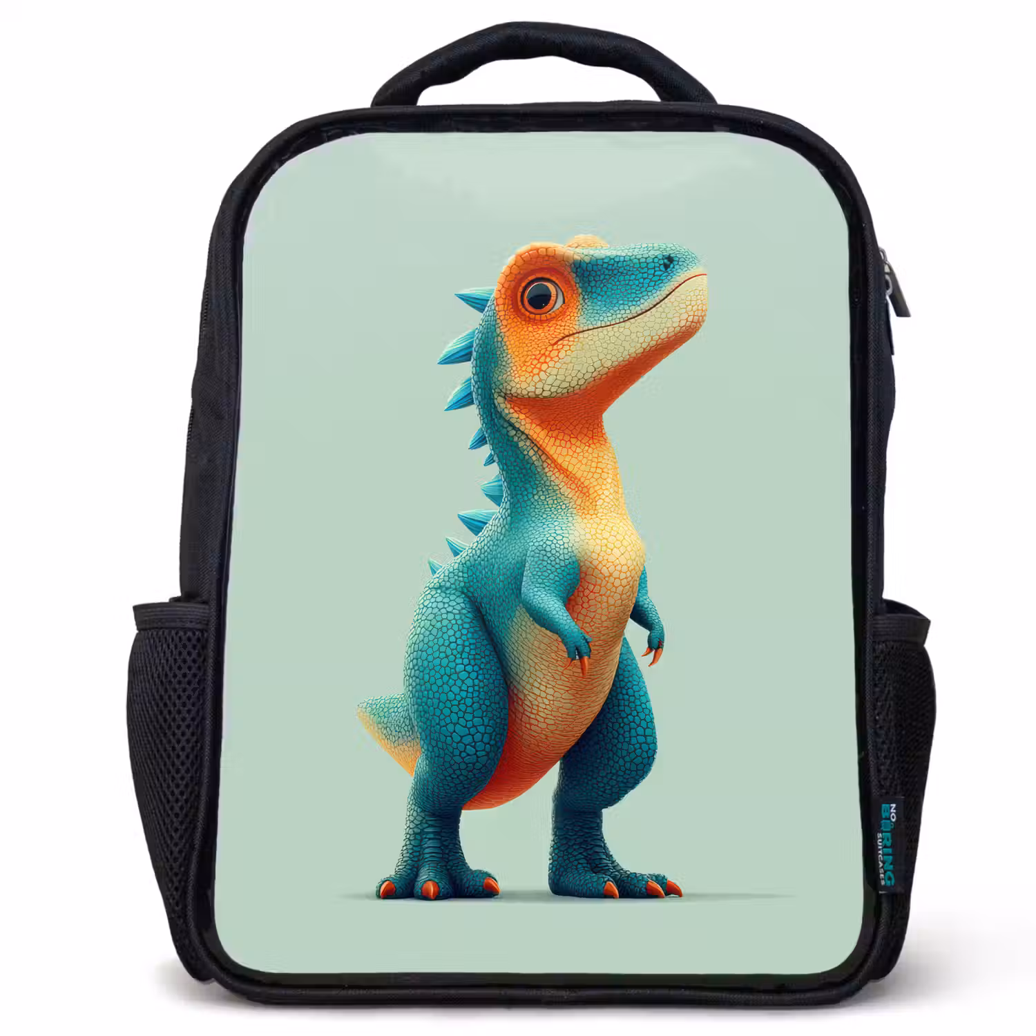 Cartoon - Dino - Oranje - Stekels Rugzak - Zwart middel -3d