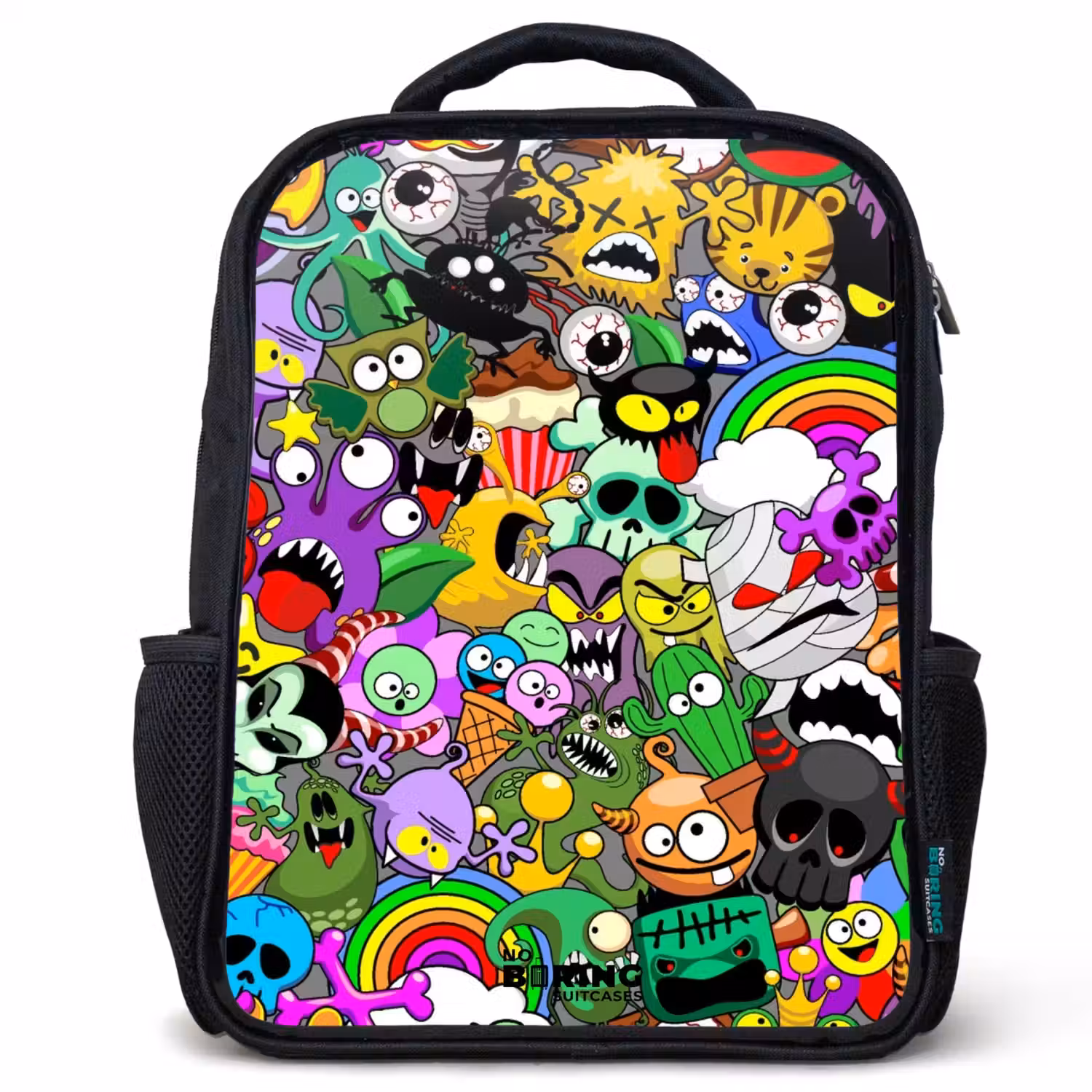 Chaotisch kleurrijk monster patroon Rugzak - Zwart middel -3d