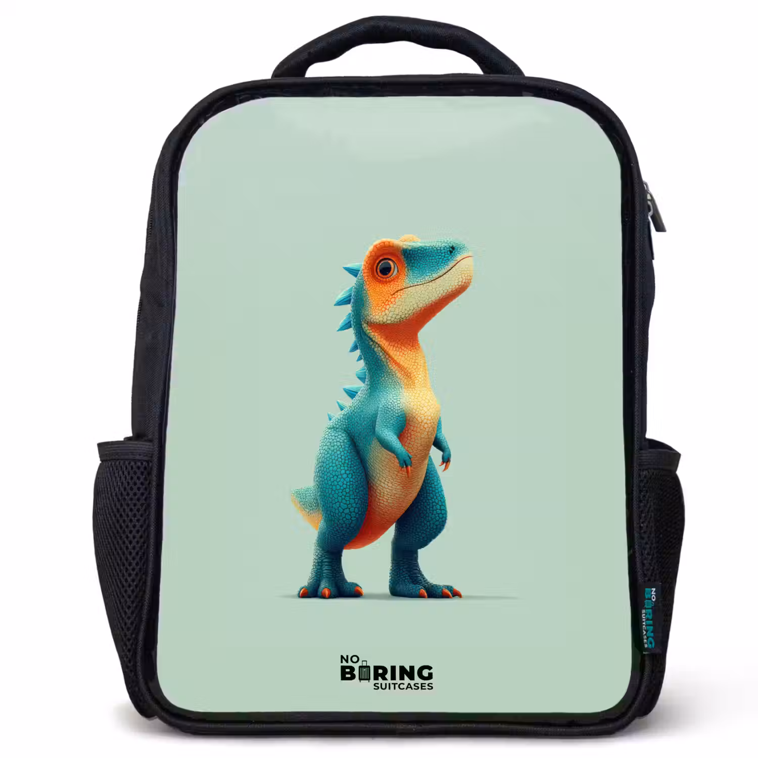 Dino - Dier - Groen - Oranje Rugzak - Zwart middel -3d