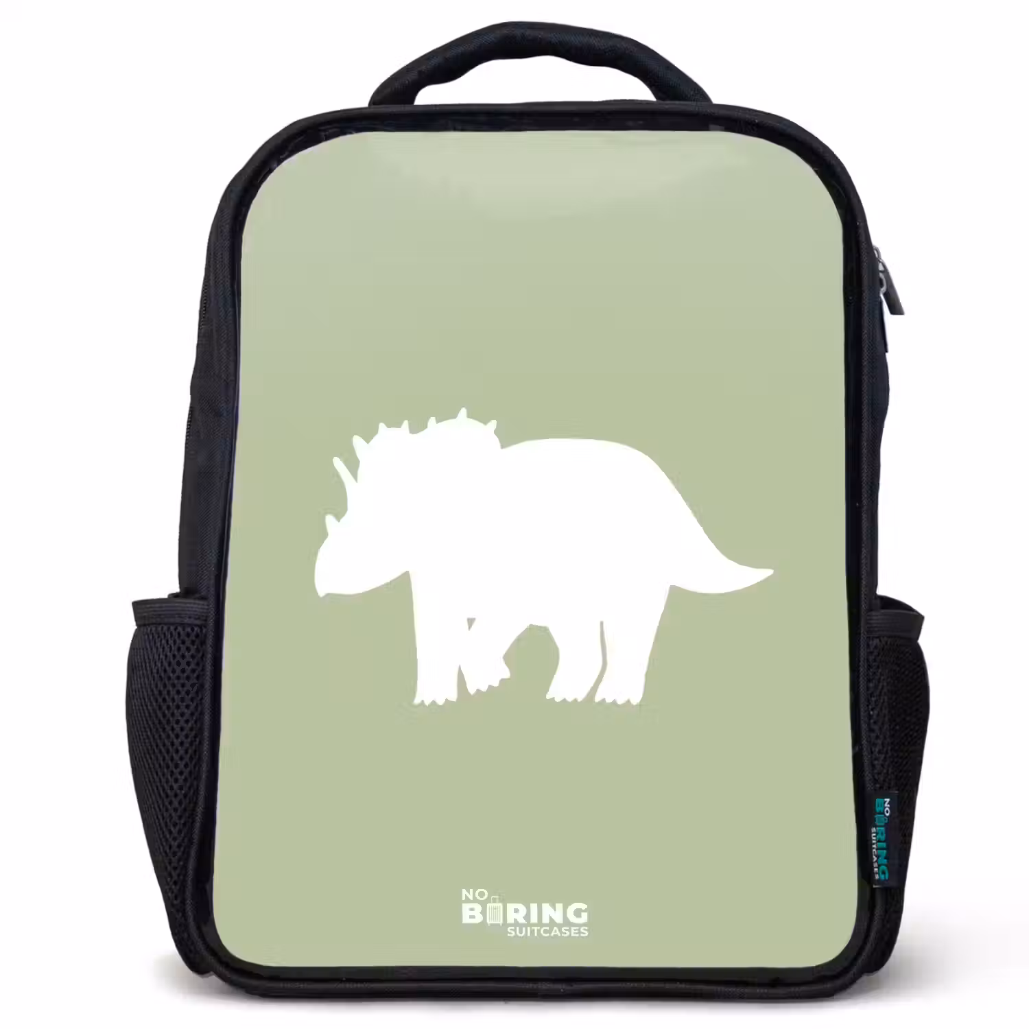 Groen met Triceratops dino Rugzak - Zwart middel -3d
