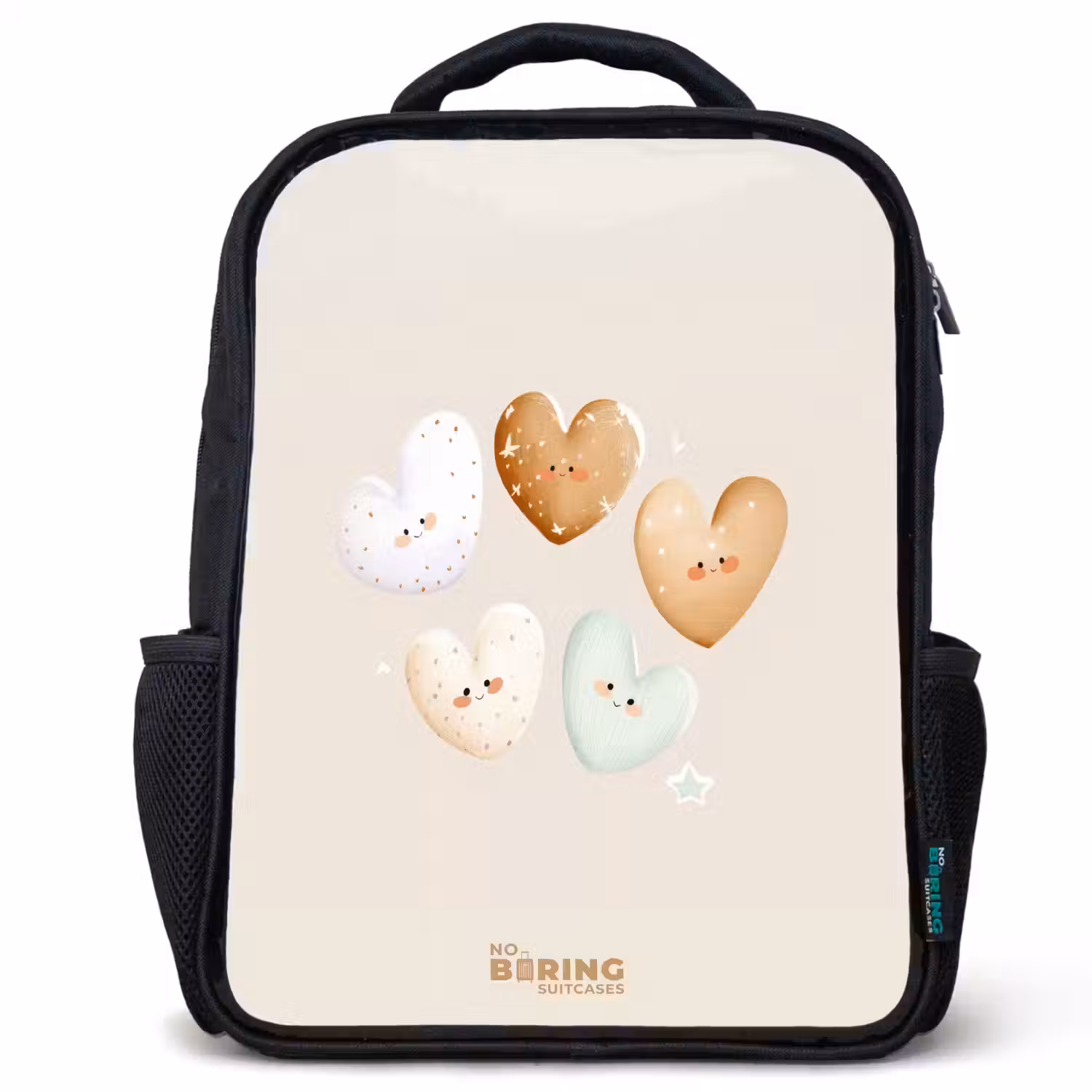 Hartjes in zachte beige tinten Rugzak - Zwart middel -3d
