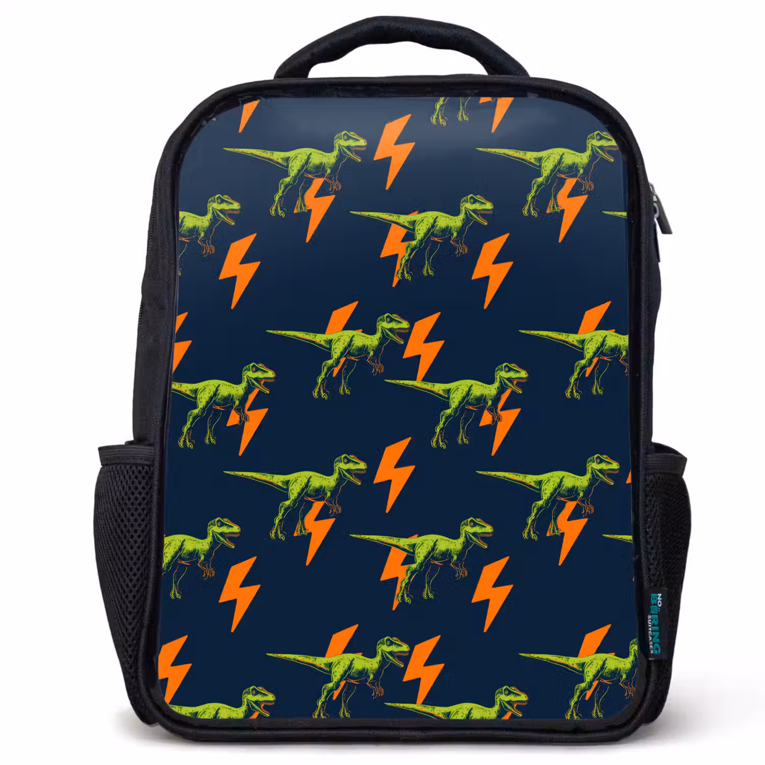 Bliksemschichten - Oranje - Dinosaurussen Rugzak - Zwart middel -3d