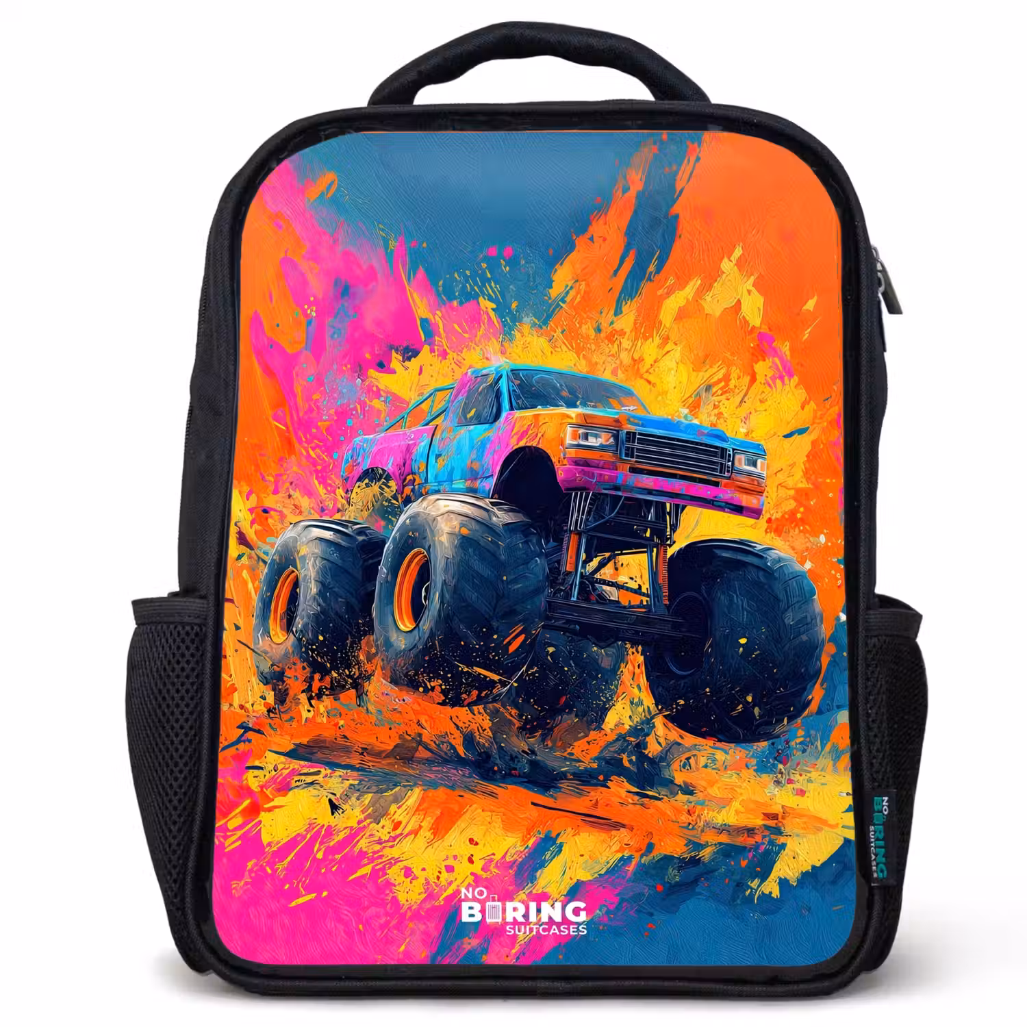 Monstertruck - Verfspatten - Kleurrijk - Explosie Rugzak - Zwart middel -3d