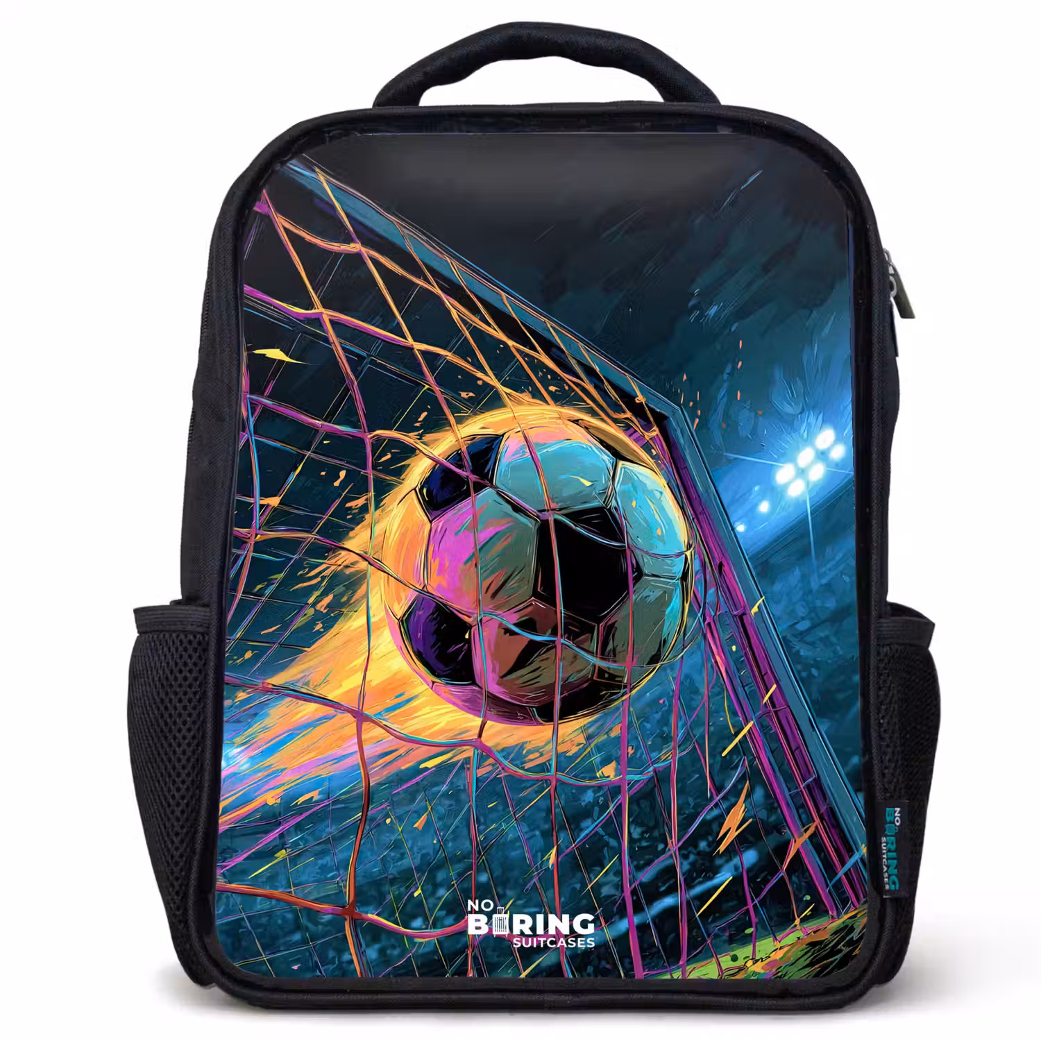 Neon - Net - Voetbal - Kleurrijk Rugzak - Zwart middel -3d