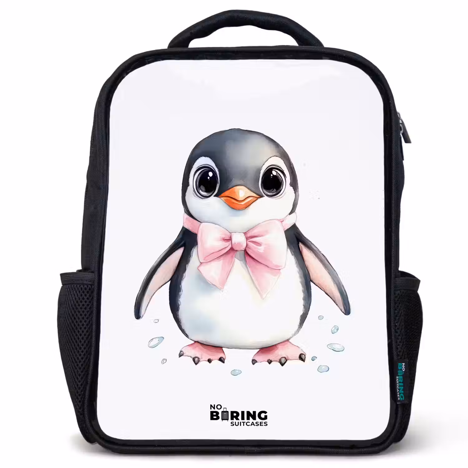 Pinguïn met roze strik en ijsdruppels Rugzak - Zwart middel -3d