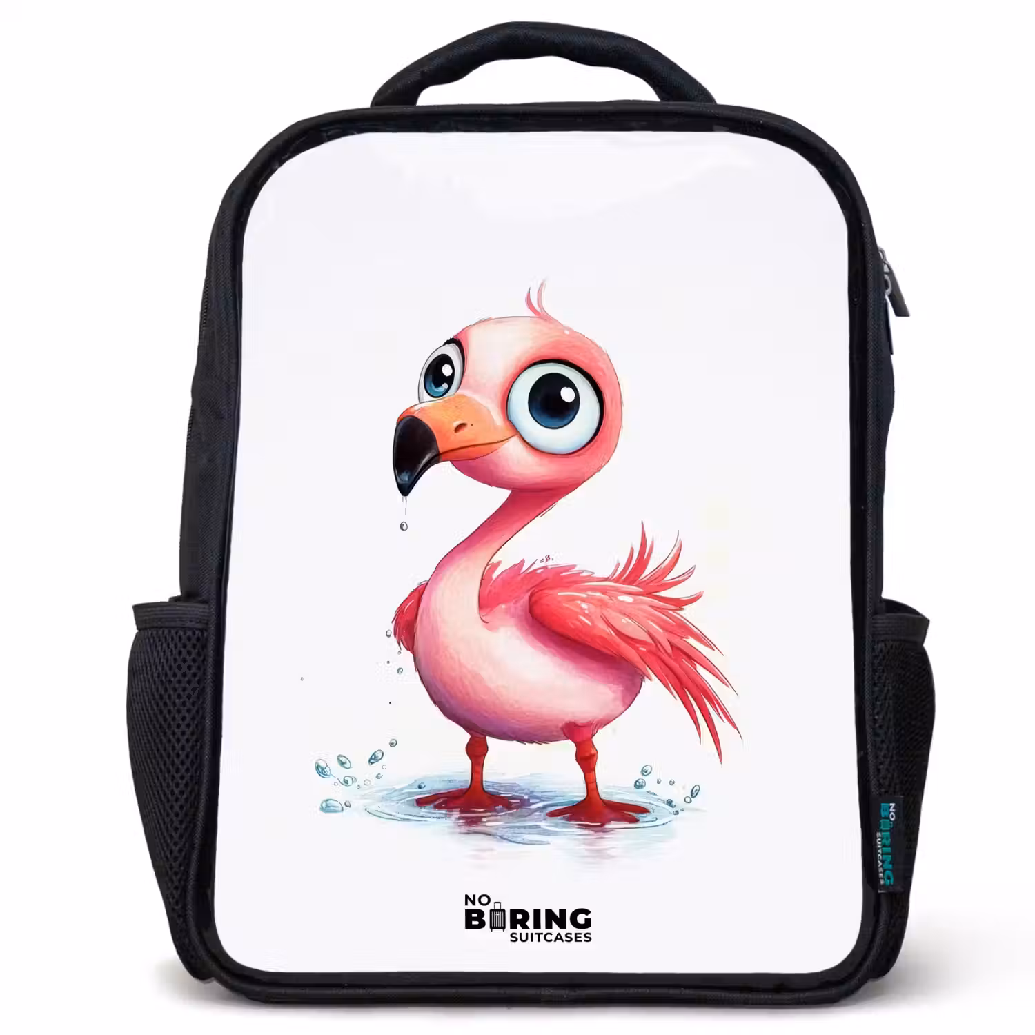 Roze flamingo in het water Rugzak - Zwart middel -3d