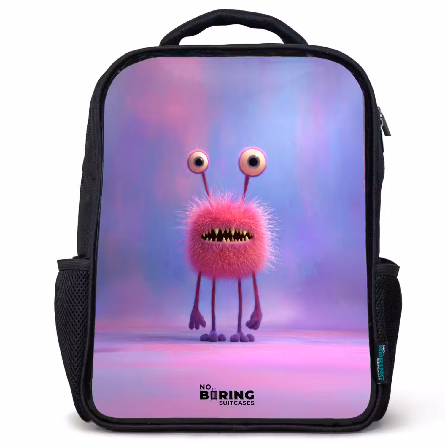 Roze harig monster met grote ogen Rugzak - Zwart middel -3d