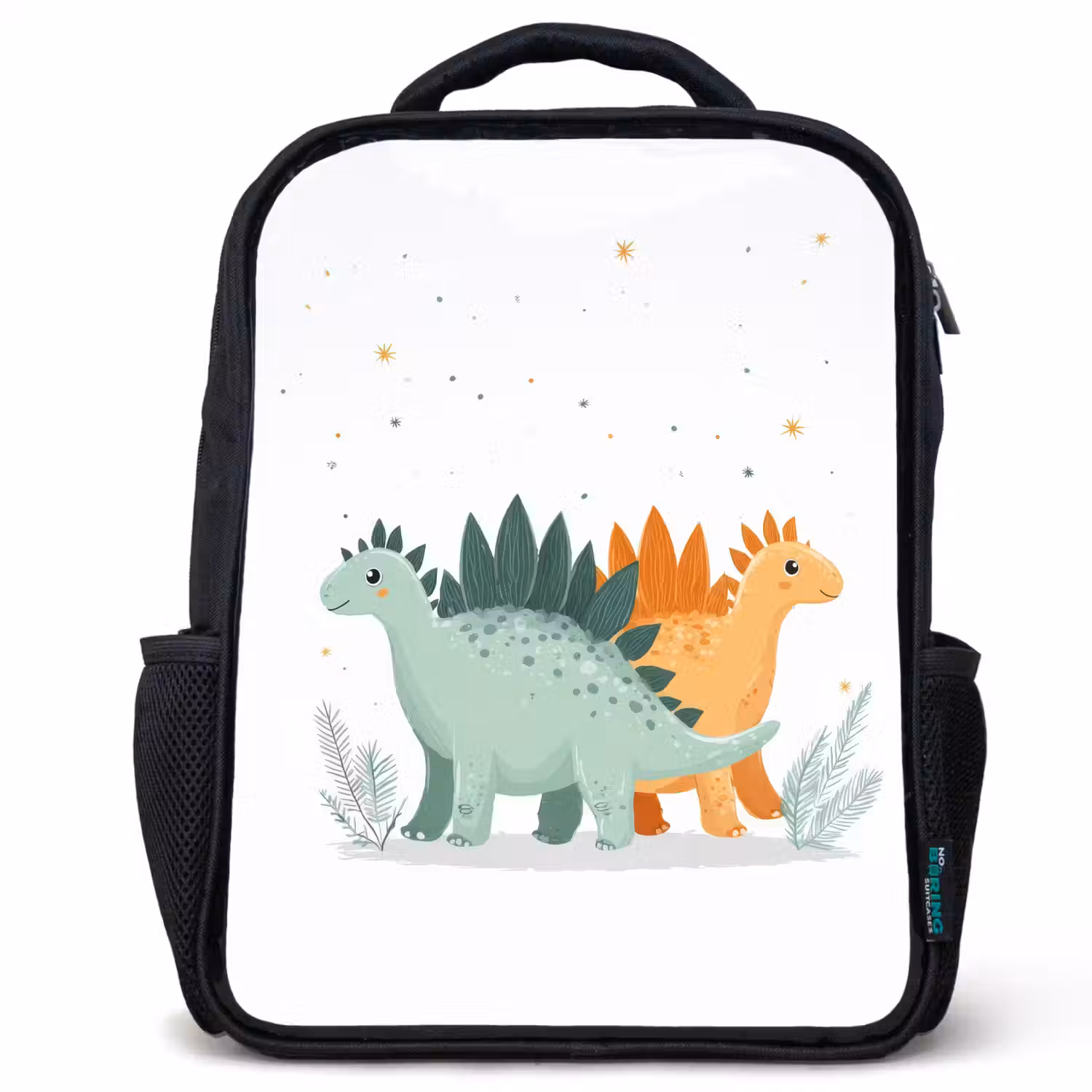 Planten - Sterren - Dinosaurussen - Oranje Rugzak - Zwart middel -3d