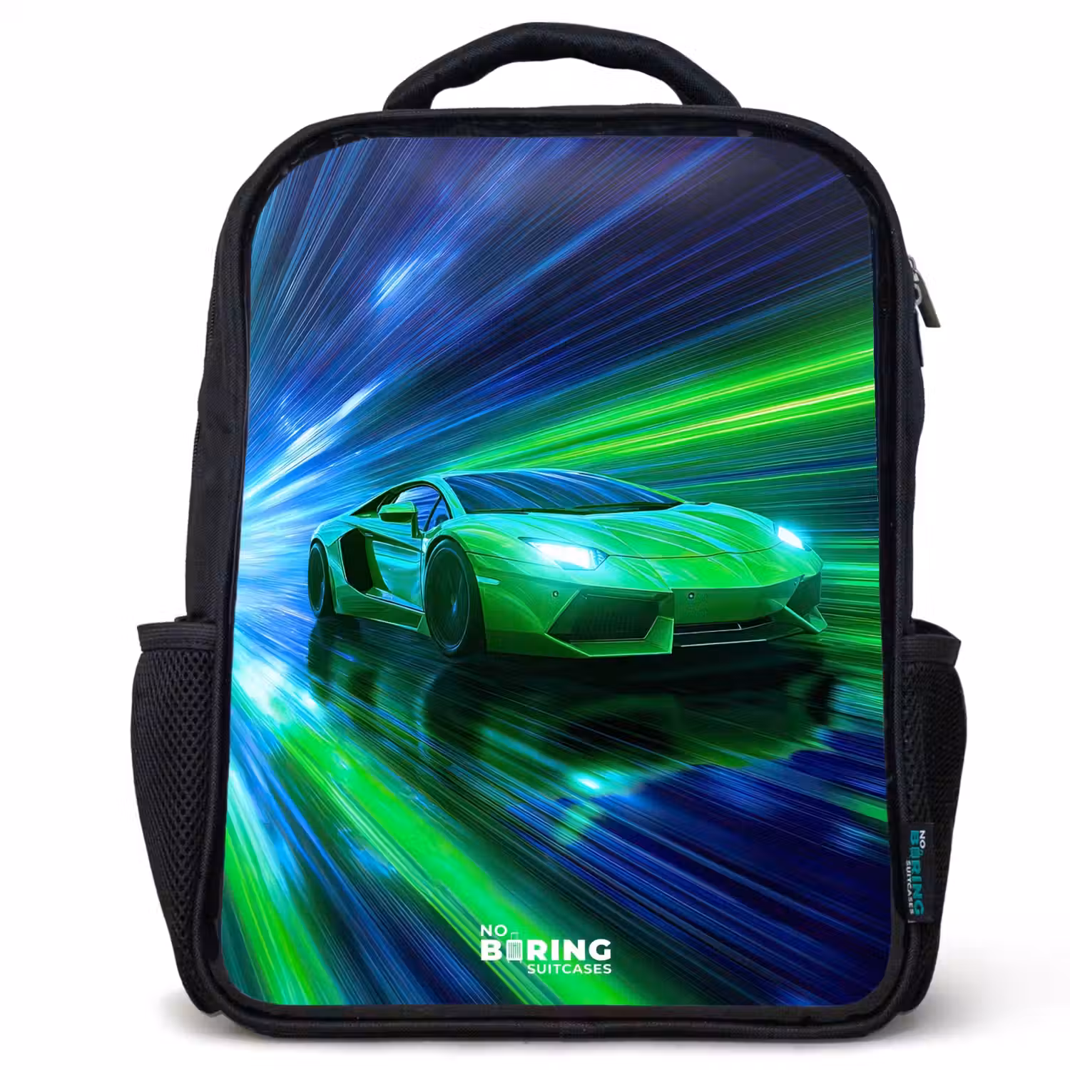 Raceauto - Felgroen - Lichtstralen - Snelheid Rugzak - Zwart middel -3d