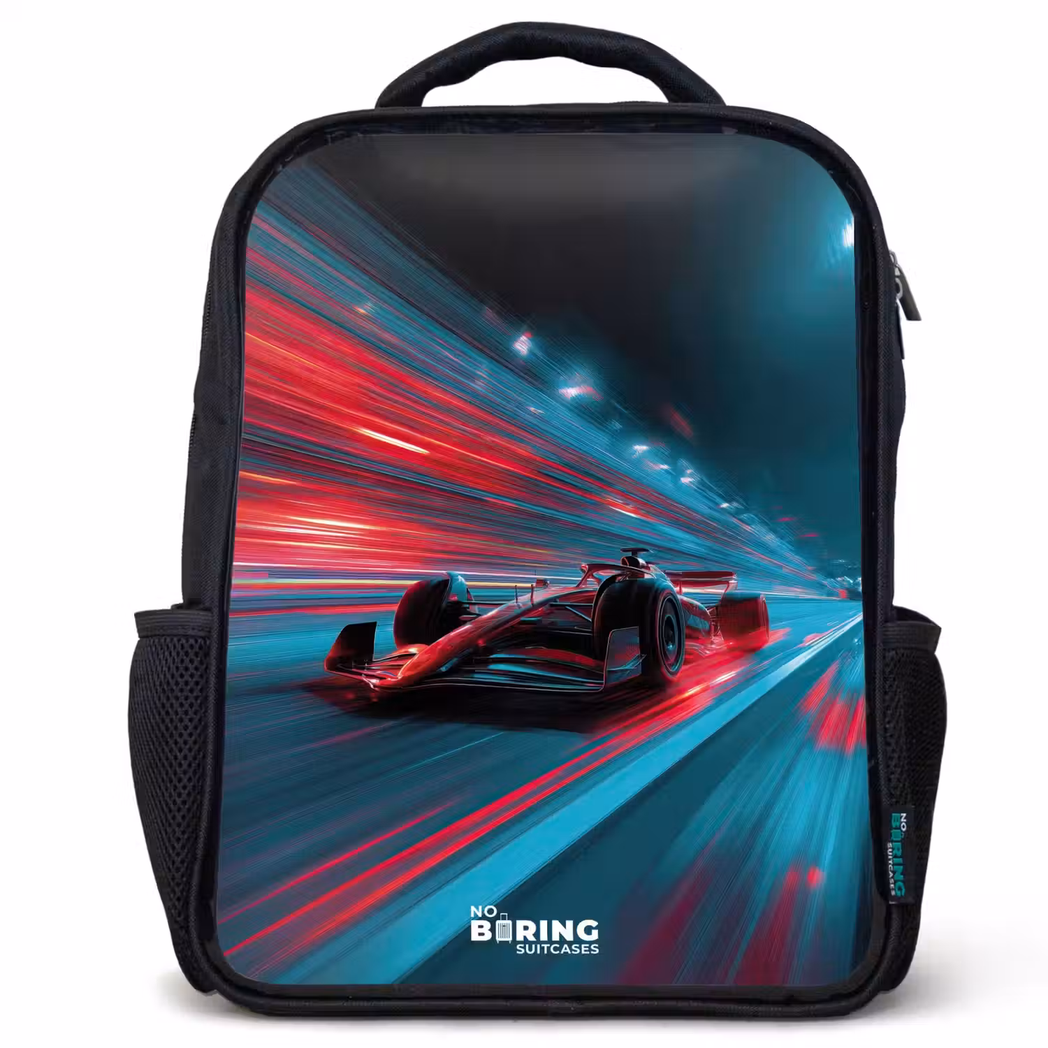 Raceauto - Baan - Neon - Verlichting Rugzak - Zwart middel -3d