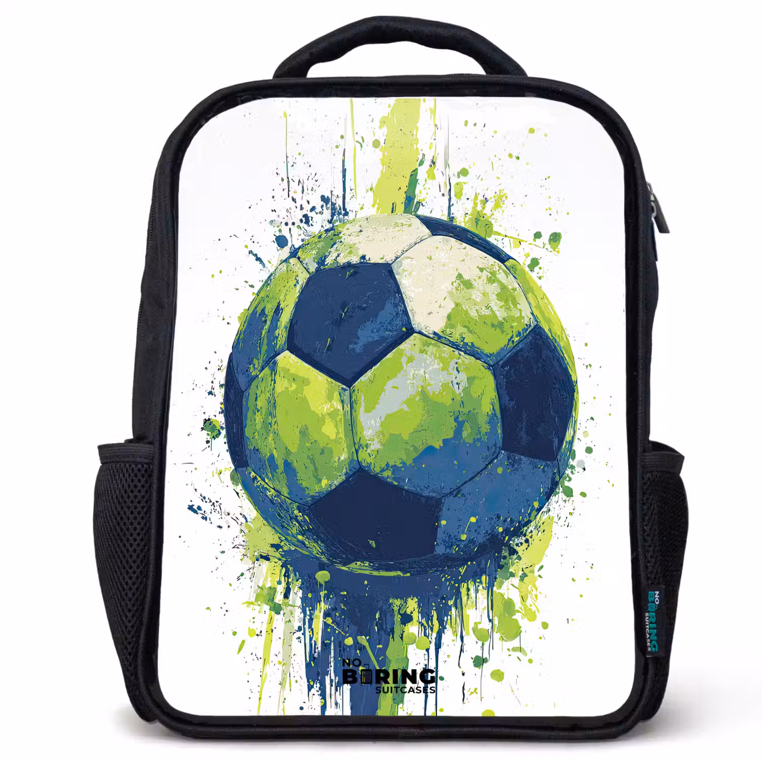 Voetbal - Verf - Groen - Blauw Rugzak - Zwart middel -3d