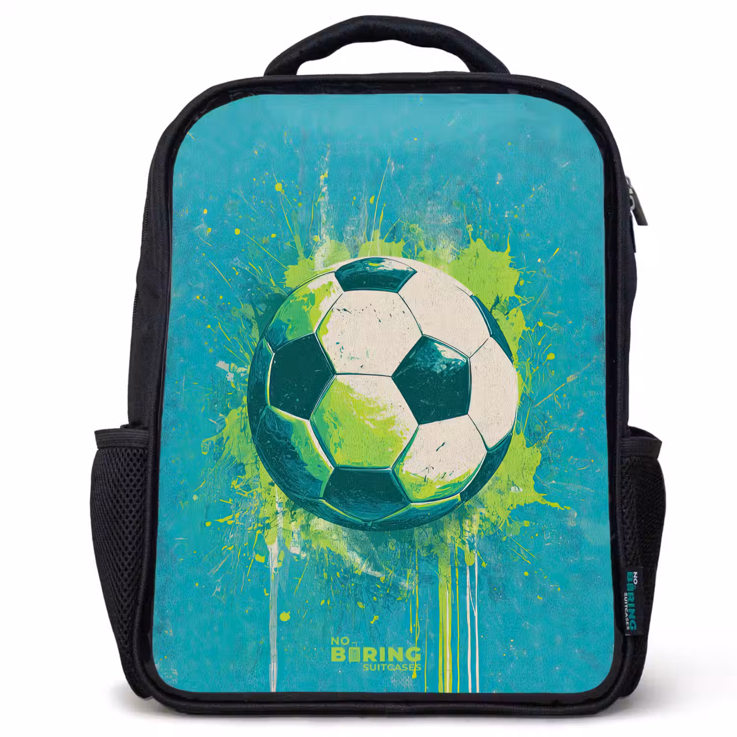 Voetbal - Verfspatten - Groen - Blauw Rugzak - Zwart middel -3d