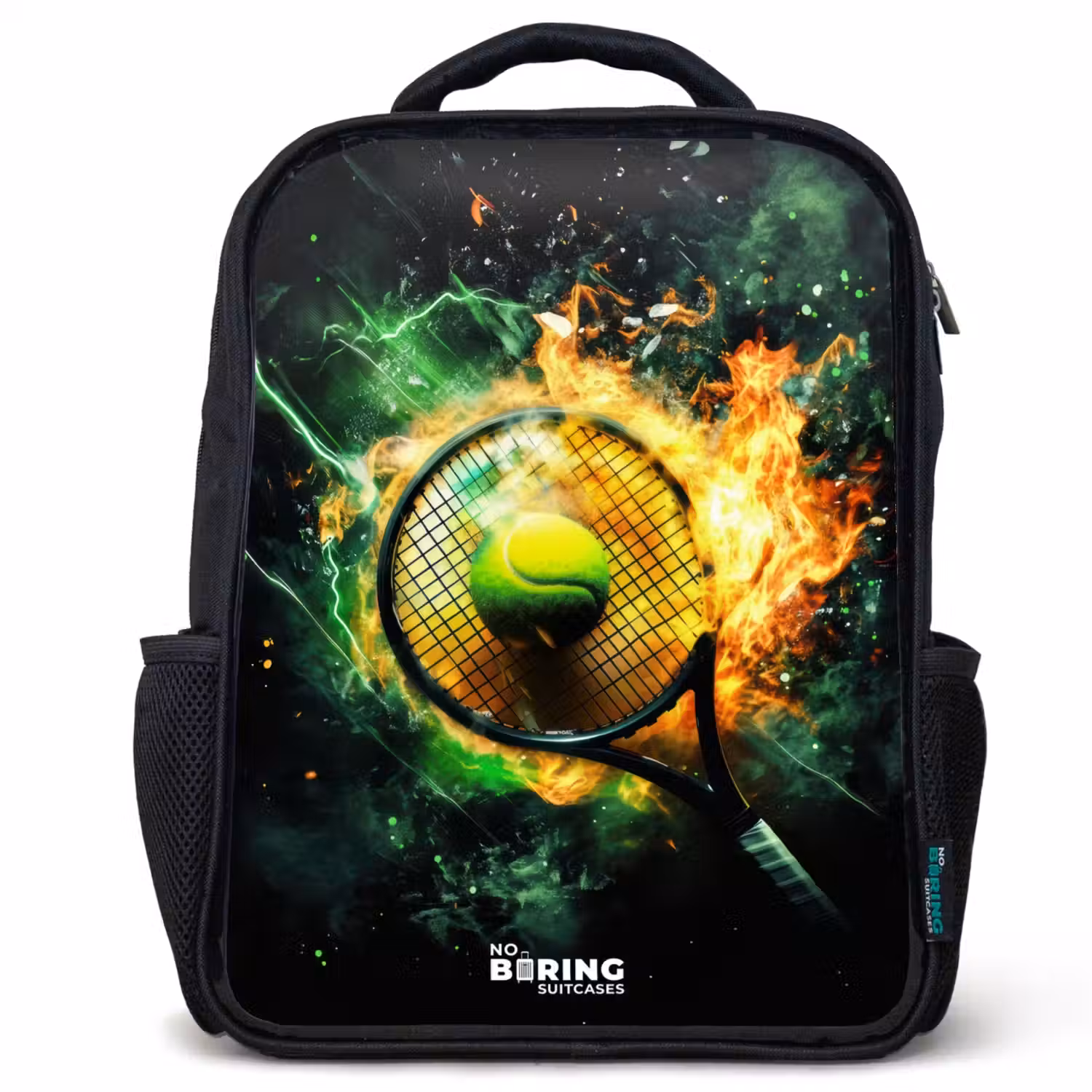 Tennisbal in vlammen bij krachtige smash Rugzak - Zwart middel -3d