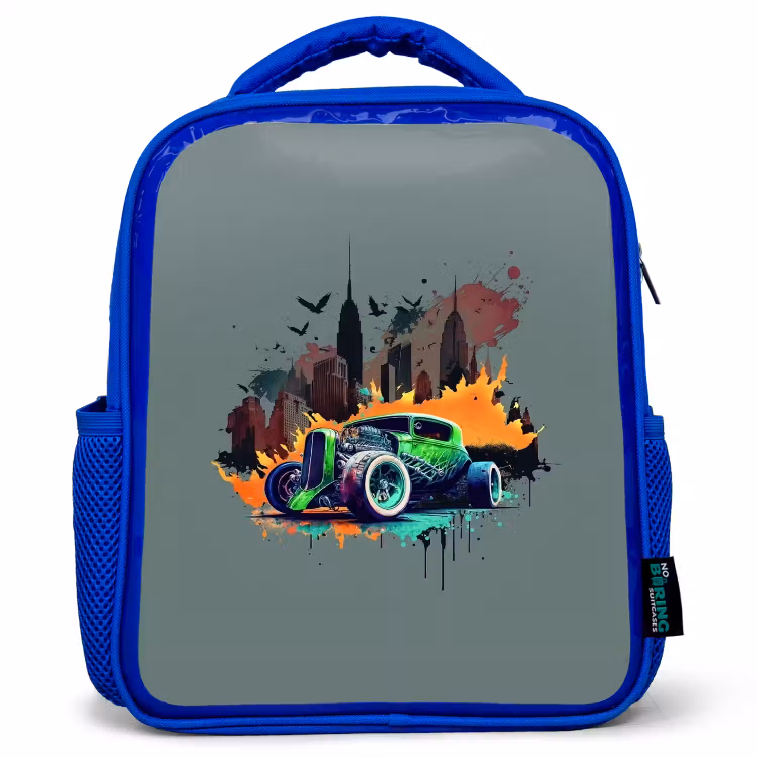 Auto in spookstad Kinderrugzak - Blauw middel -3d