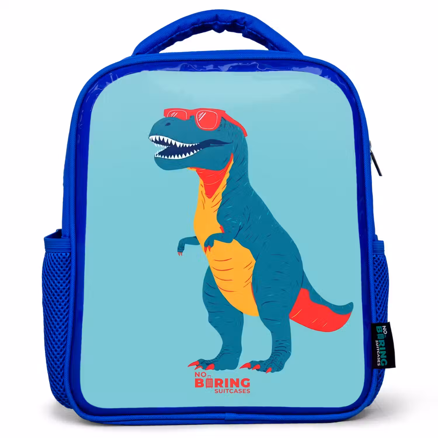 Coole T. rex met zonnebril Kinderrugzak - Blauw middel -3d