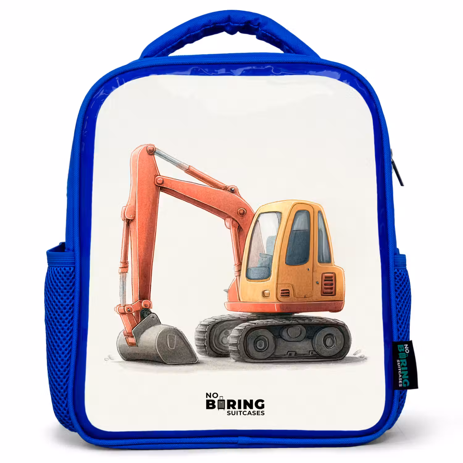 Graafmachine - Getekend - Oranje Kinderrugzak - Blauw middel -3d