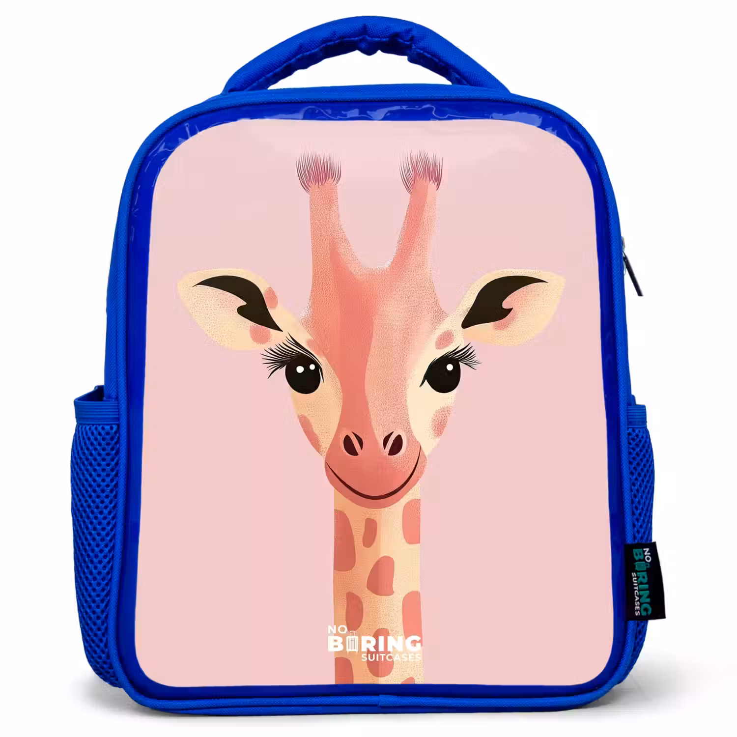Giraffe - Wimpers - Minimalistisch - Roze Kinderrugzak - Blauw middel -3d