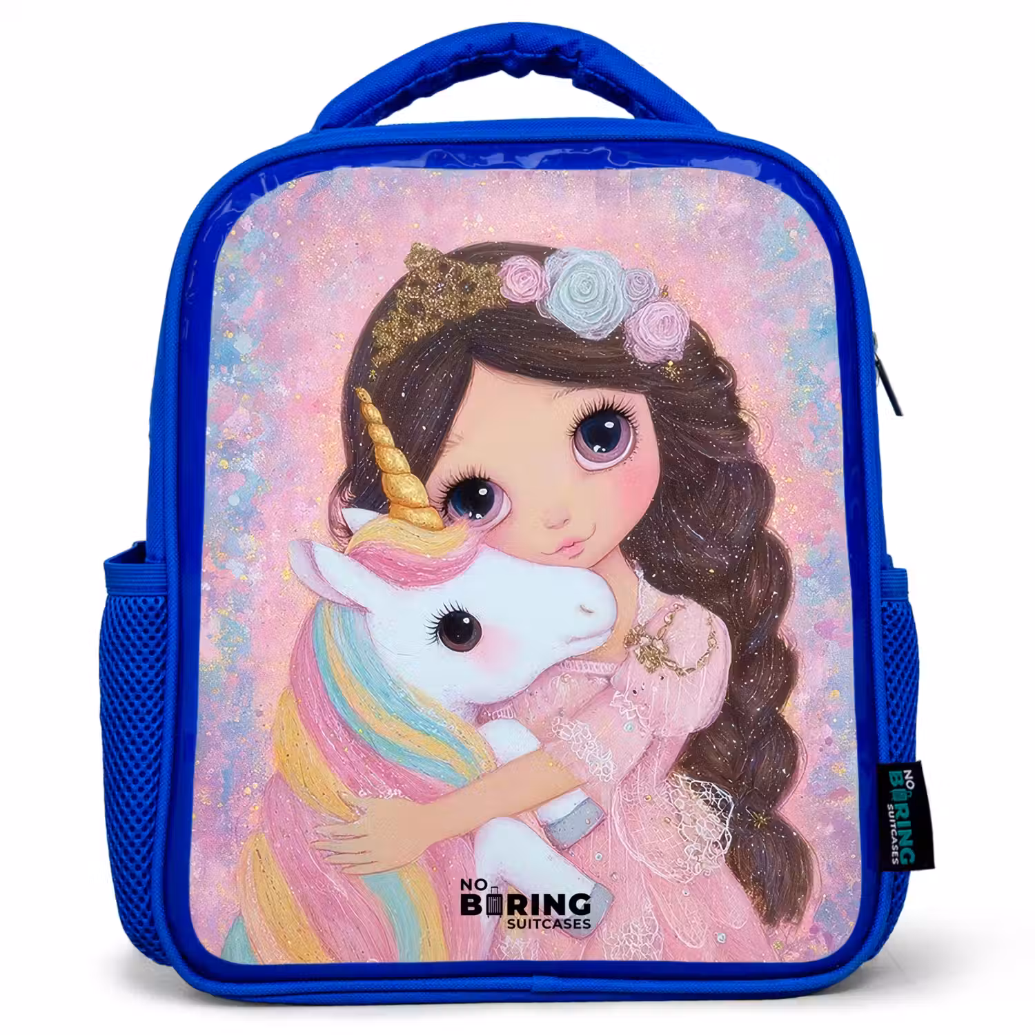 Meisje - Eenhoorn - Glitter Kinderrugzak - Blauw middel -3d
