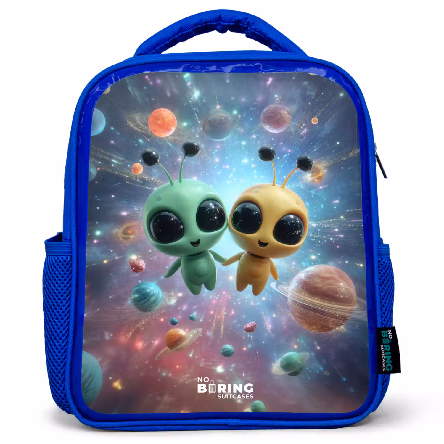 Vrolijke buitenaardse vrienden Kinderrugzak - Blauw middel -3d