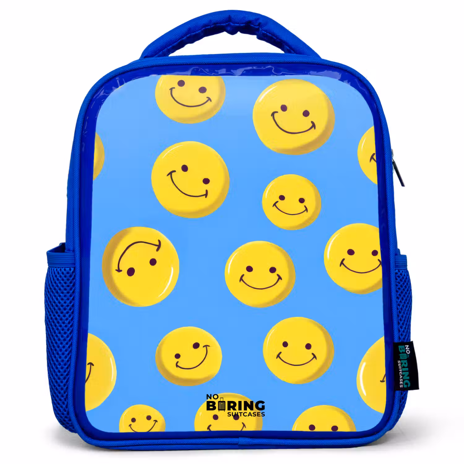 Vrolijke smileyregen Kinderrugzak - Blauw middel -3d