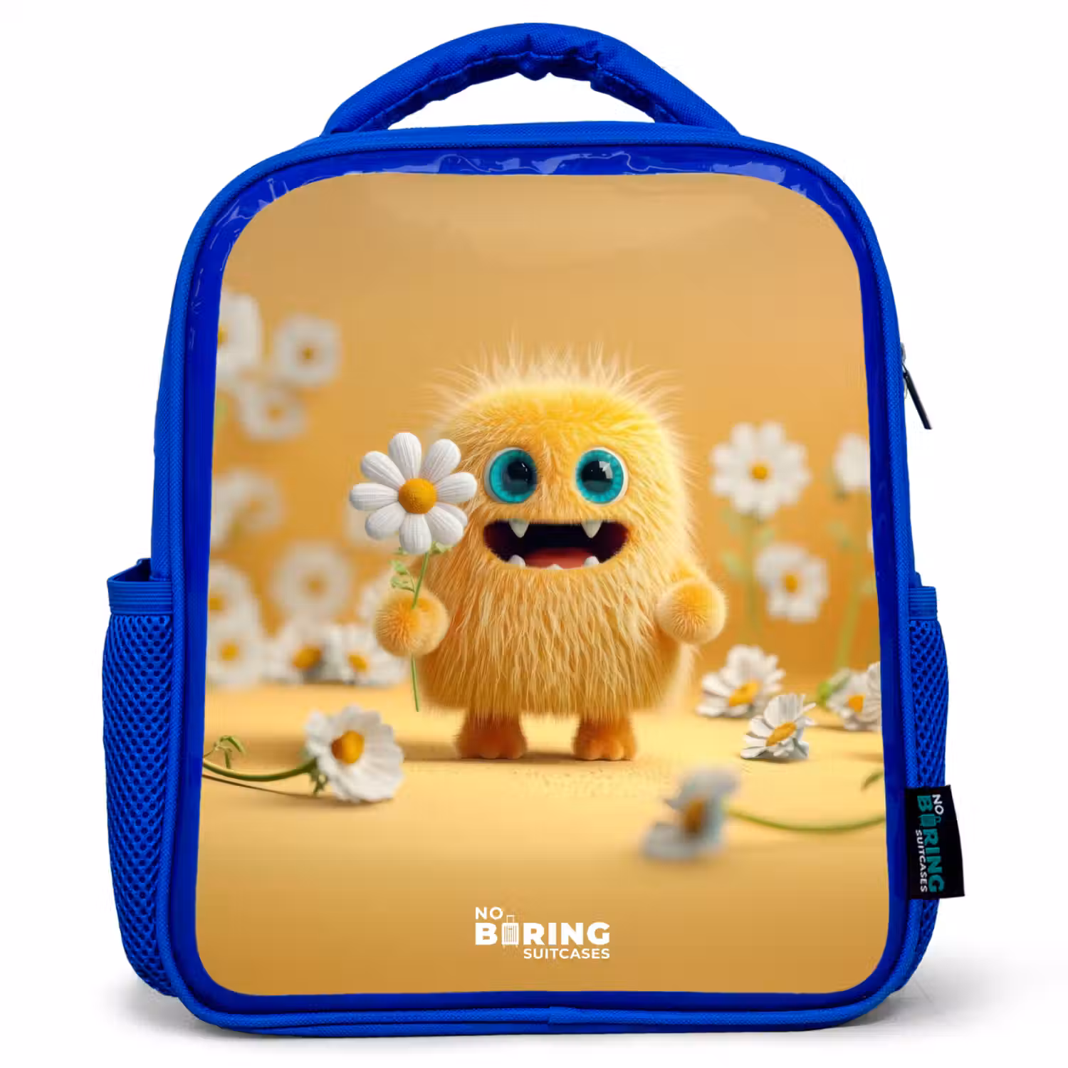 Monster - Wezen - Bloem - Geel Kinderrugzak - Blauw middel -3d