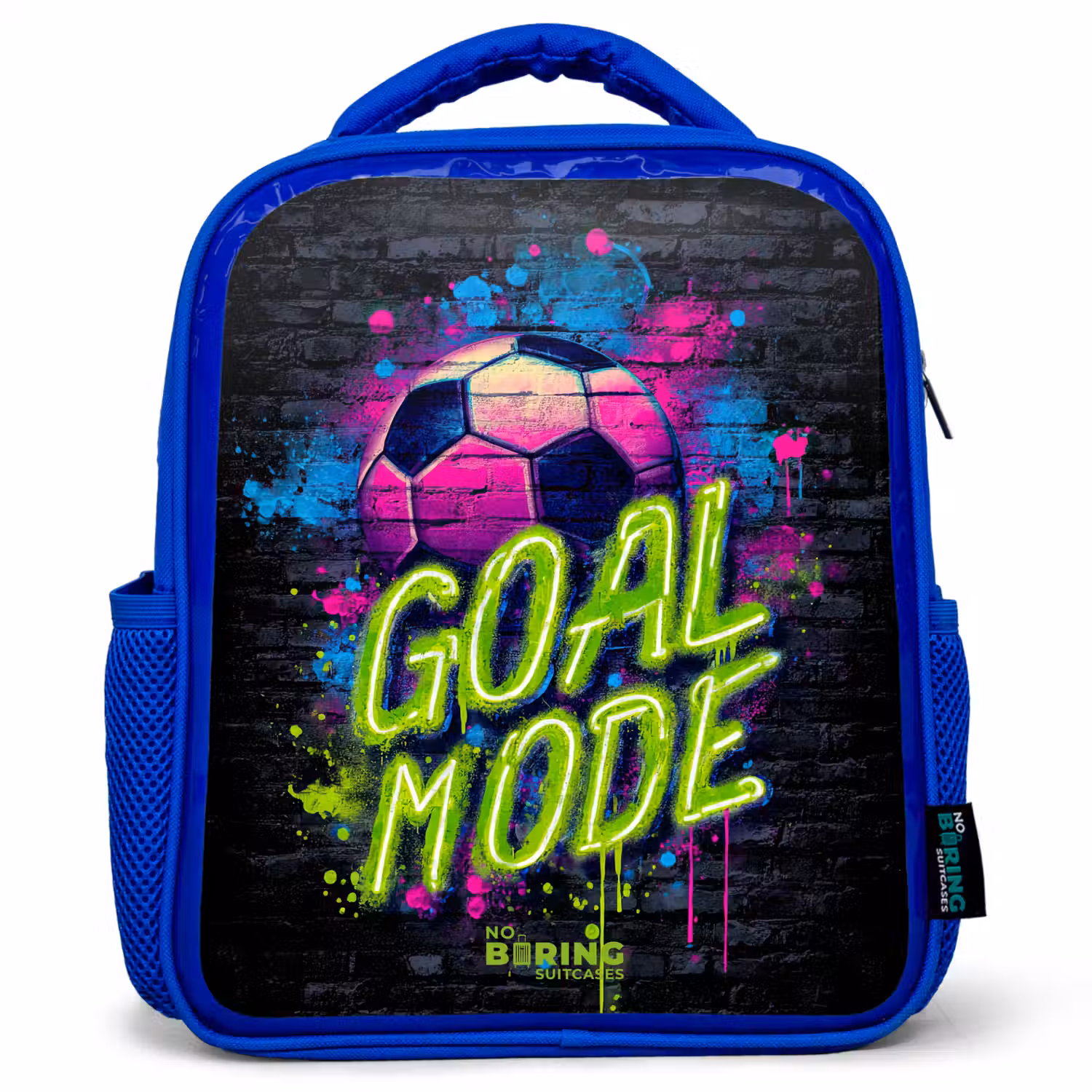 Neon - Graffiti - Voetbal - Kleurrijk Kinderrugzak - Blauw middel -3d