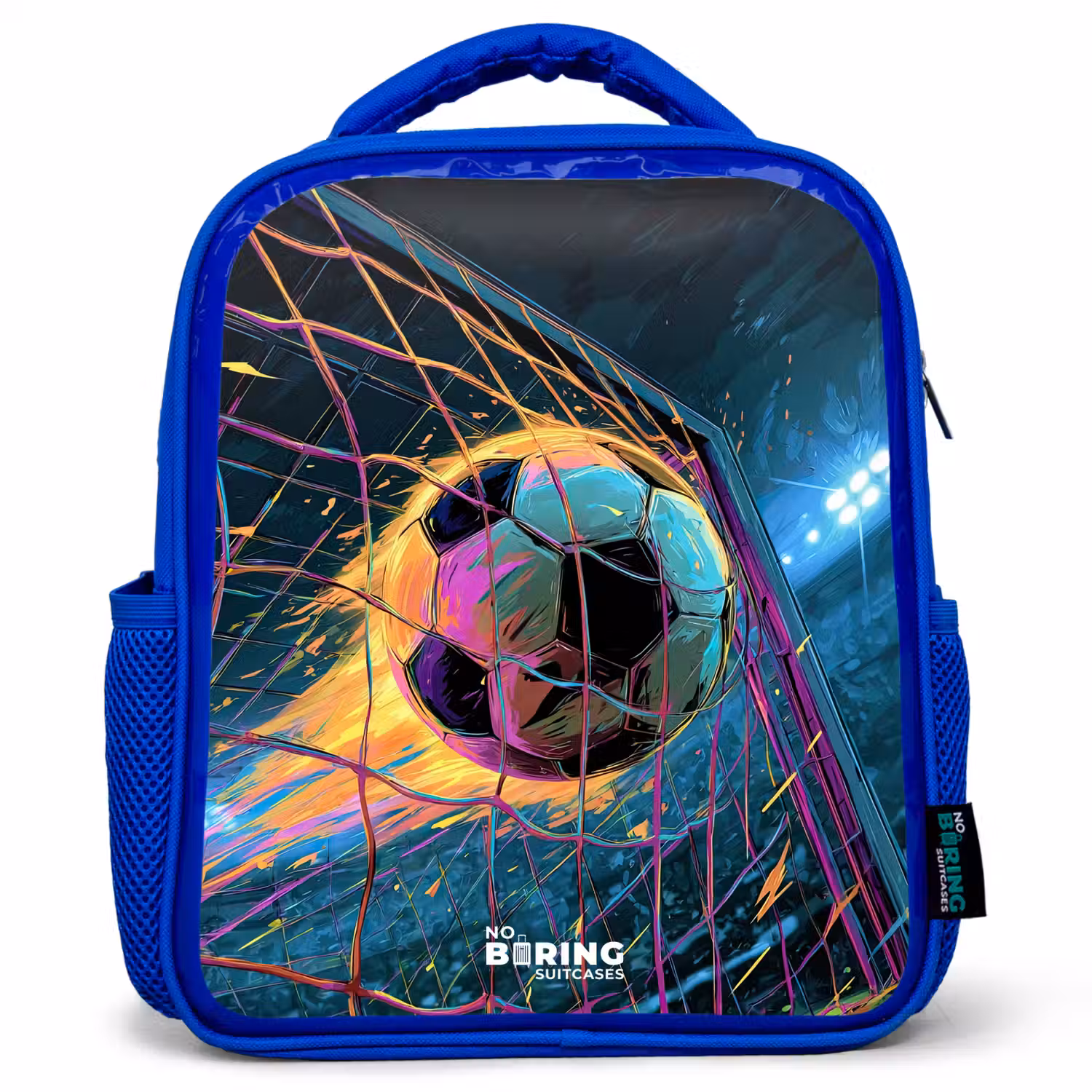 Neon - Net - Voetbal - Kleurrijk Kinderrugzak - Blauw middel -3d
