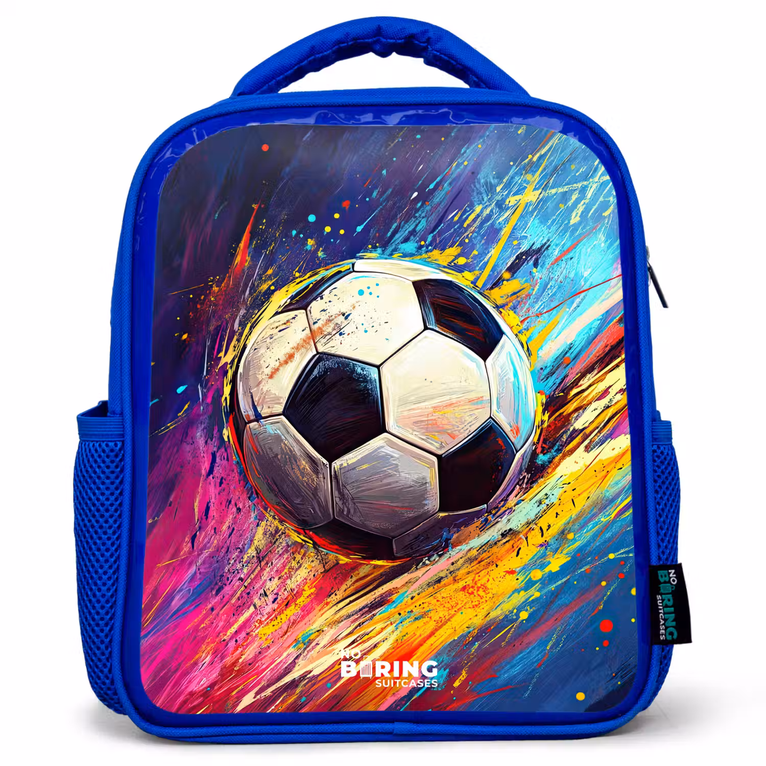 Neon - Voetbal - Kleurrijk Kinderrugzak - Blauw middel -3d