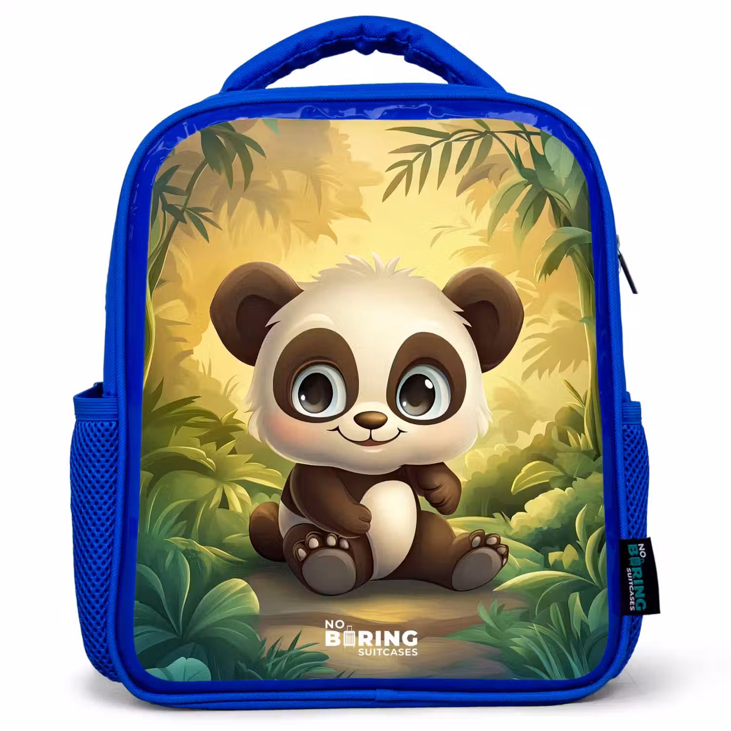 Panda - Bamboebos - Groen Kinderrugzak - Blauw middel -3d