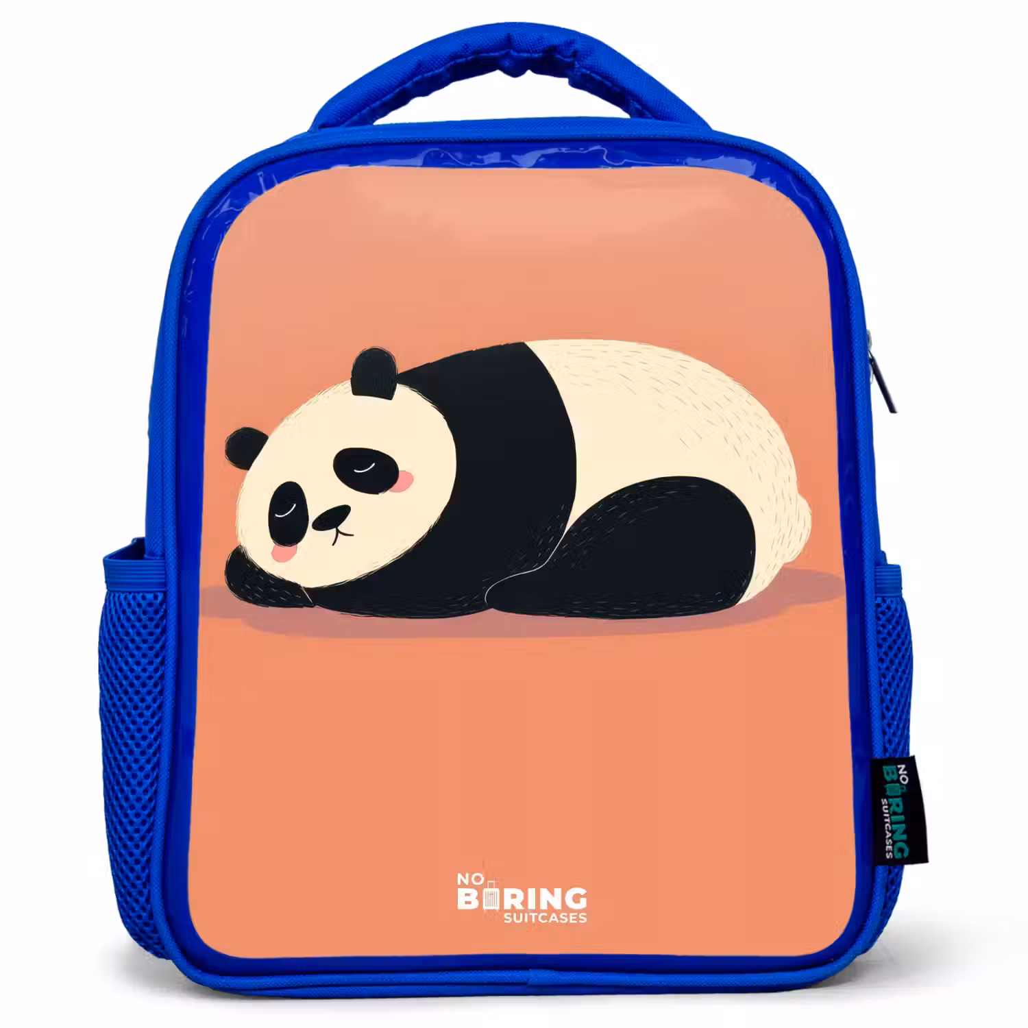 Panda - Slapen - Oranje Kinderrugzak - Blauw middel -3d
