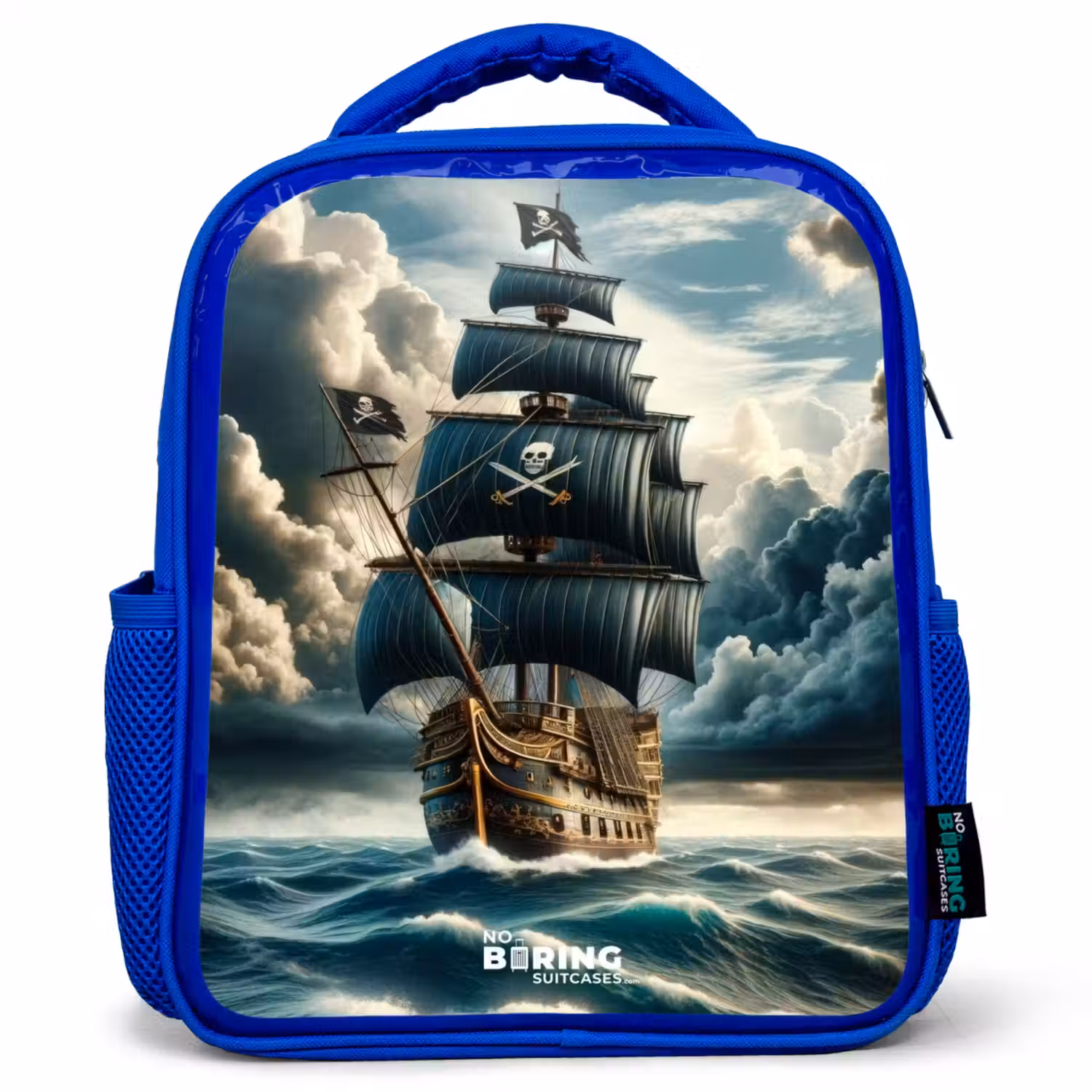 Piratenschip op een woeste zee Kinderrugzak - Blauw middel -3d
