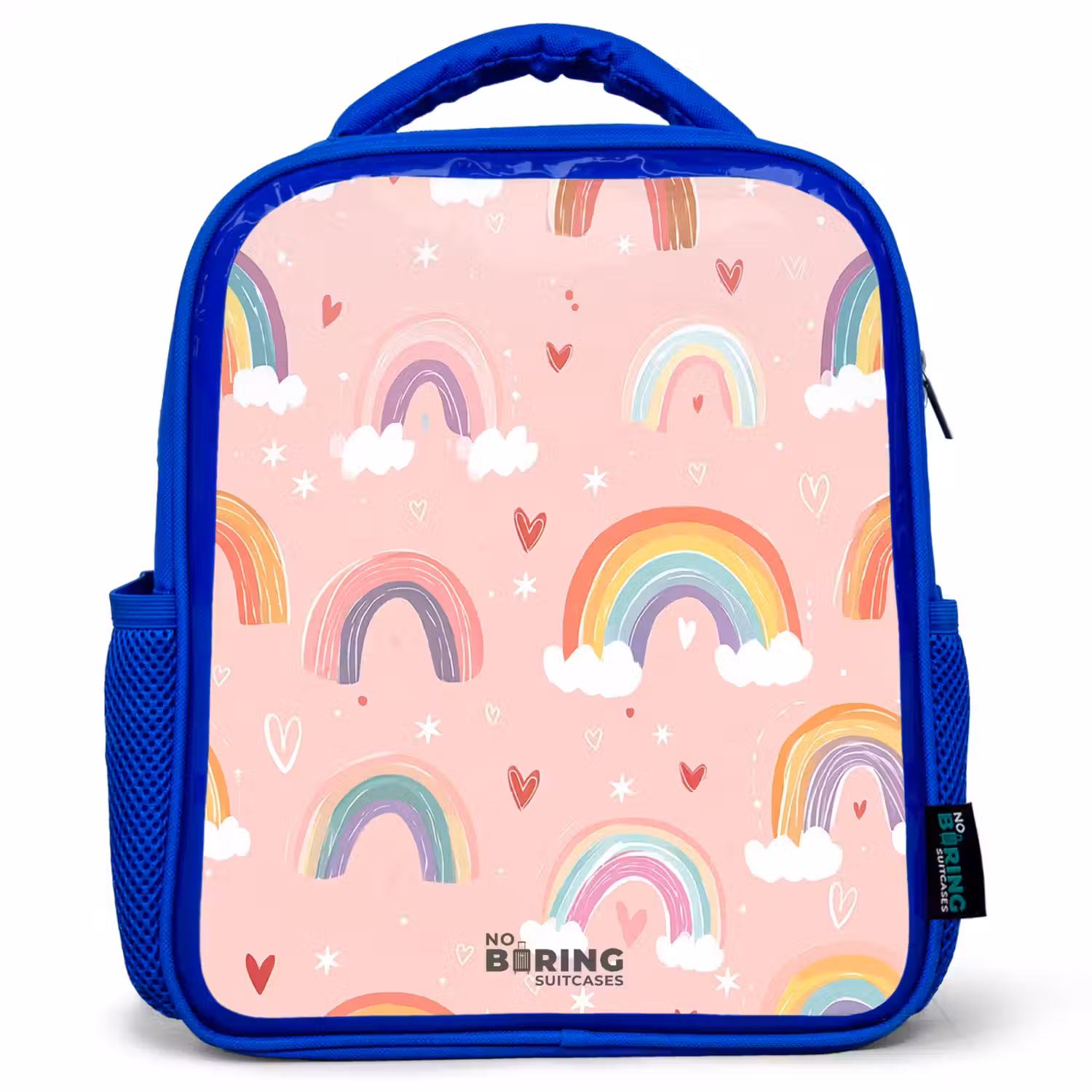 Regenbogen op een roze achtergrond Kinderrugzak - Blauw middel -3d