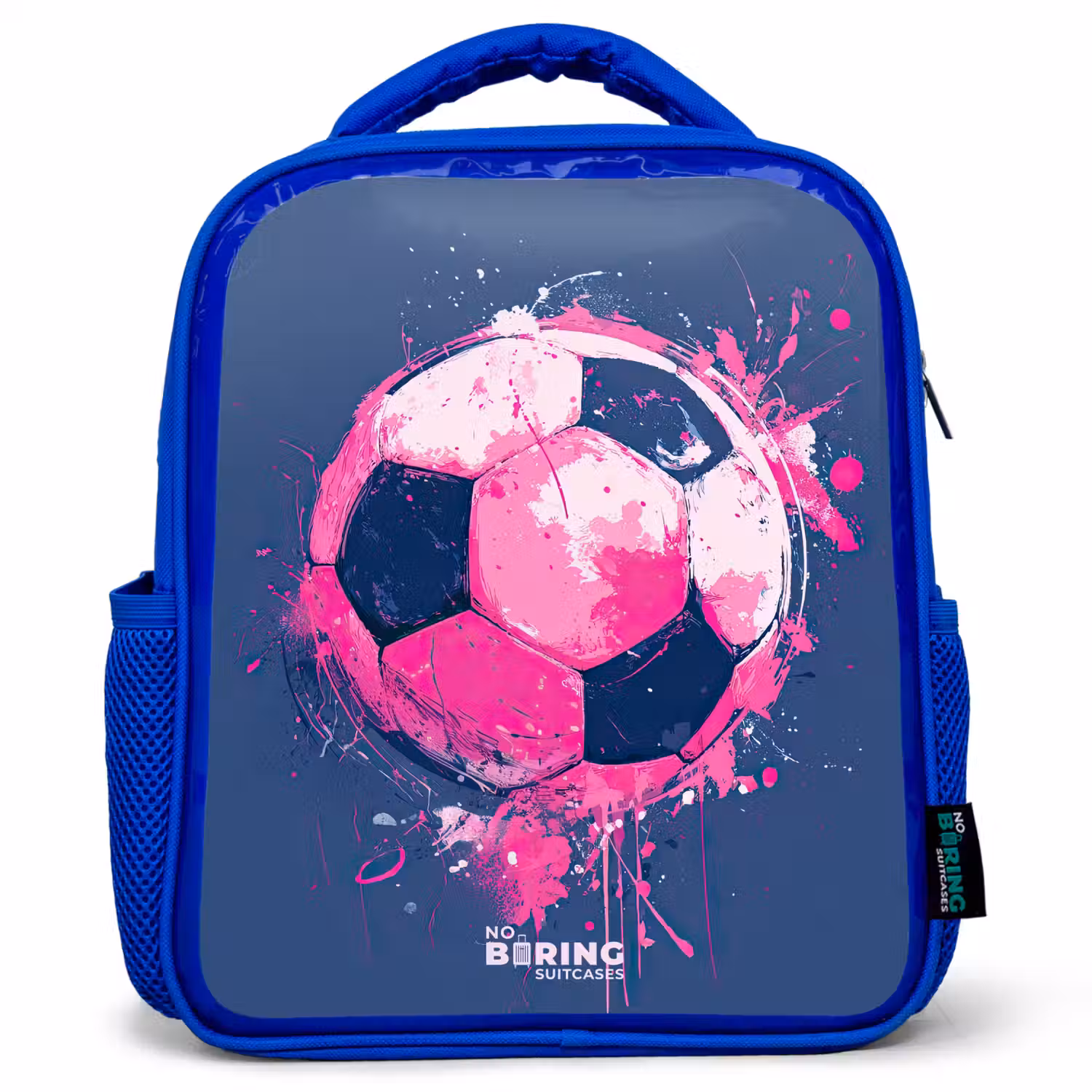 Voetbal - Verf - Roze - Blauw Kinderrugzak - Blauw middel -3d