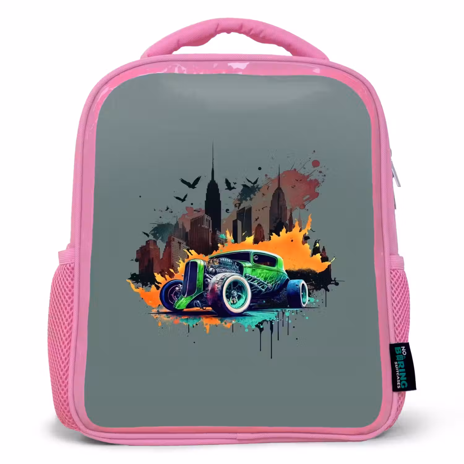 Auto in spookstad Kinderrugzak - Roze middel -3d