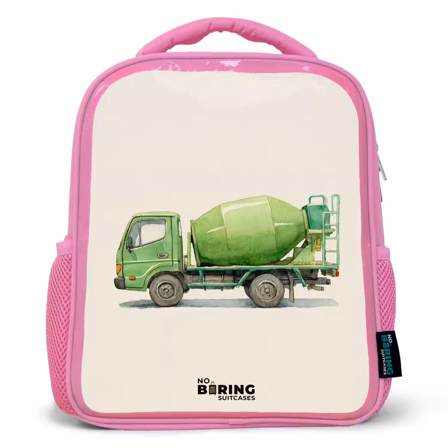 Betonmixer - Getekend - Groen Kinderrugzak - Roze middel -3d