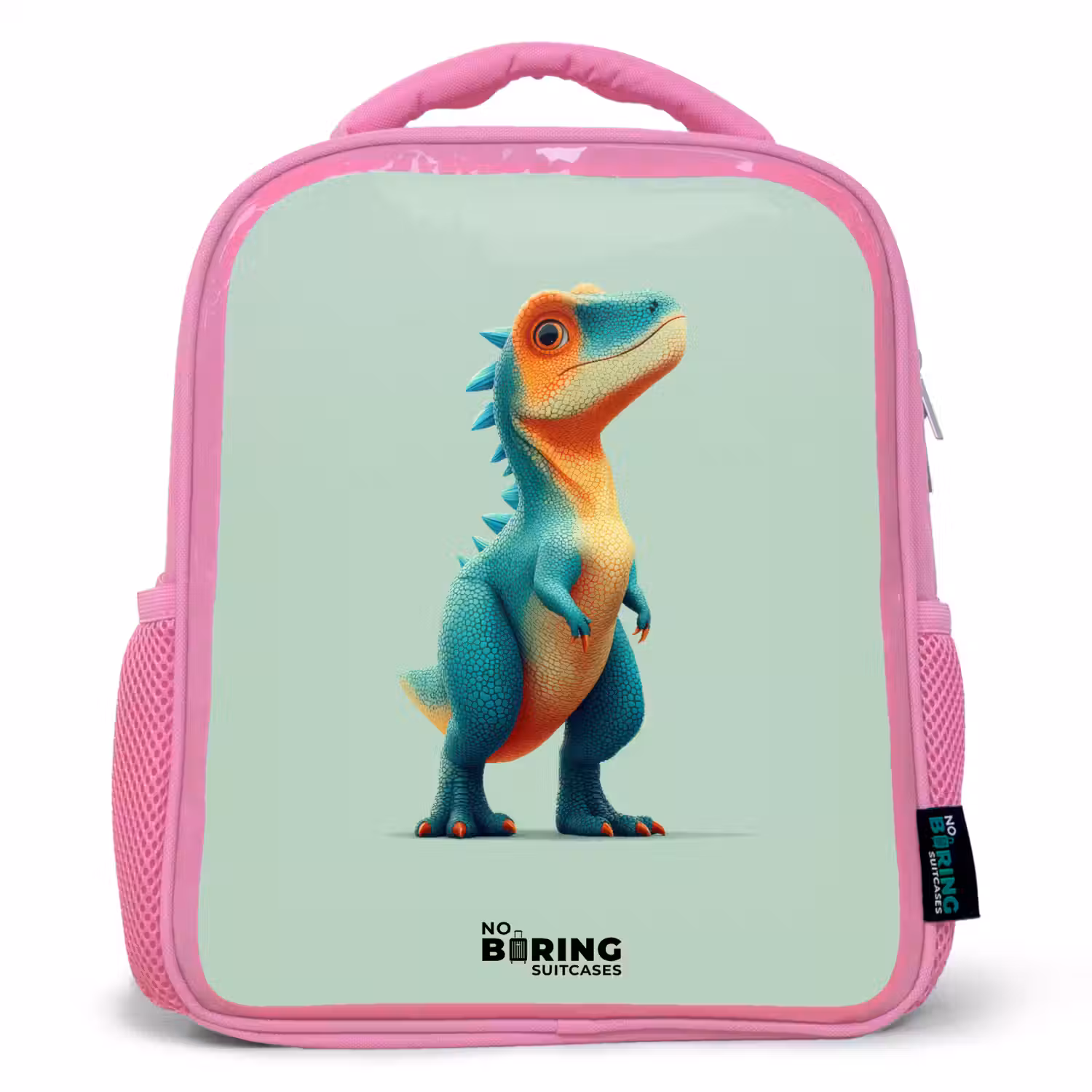 Dino - Dier - Groen - Oranje Kinderrugzak - Roze middel -3d
