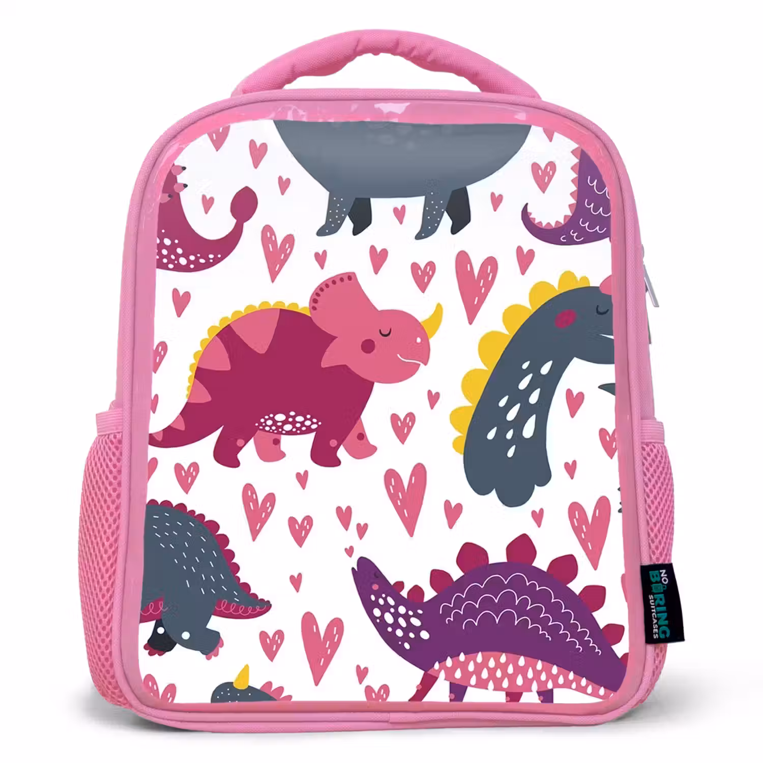Dino - Hart - Patronen - Roze - Meisjes - Dinosaurus Kinderrugzak - Roze middel -3d