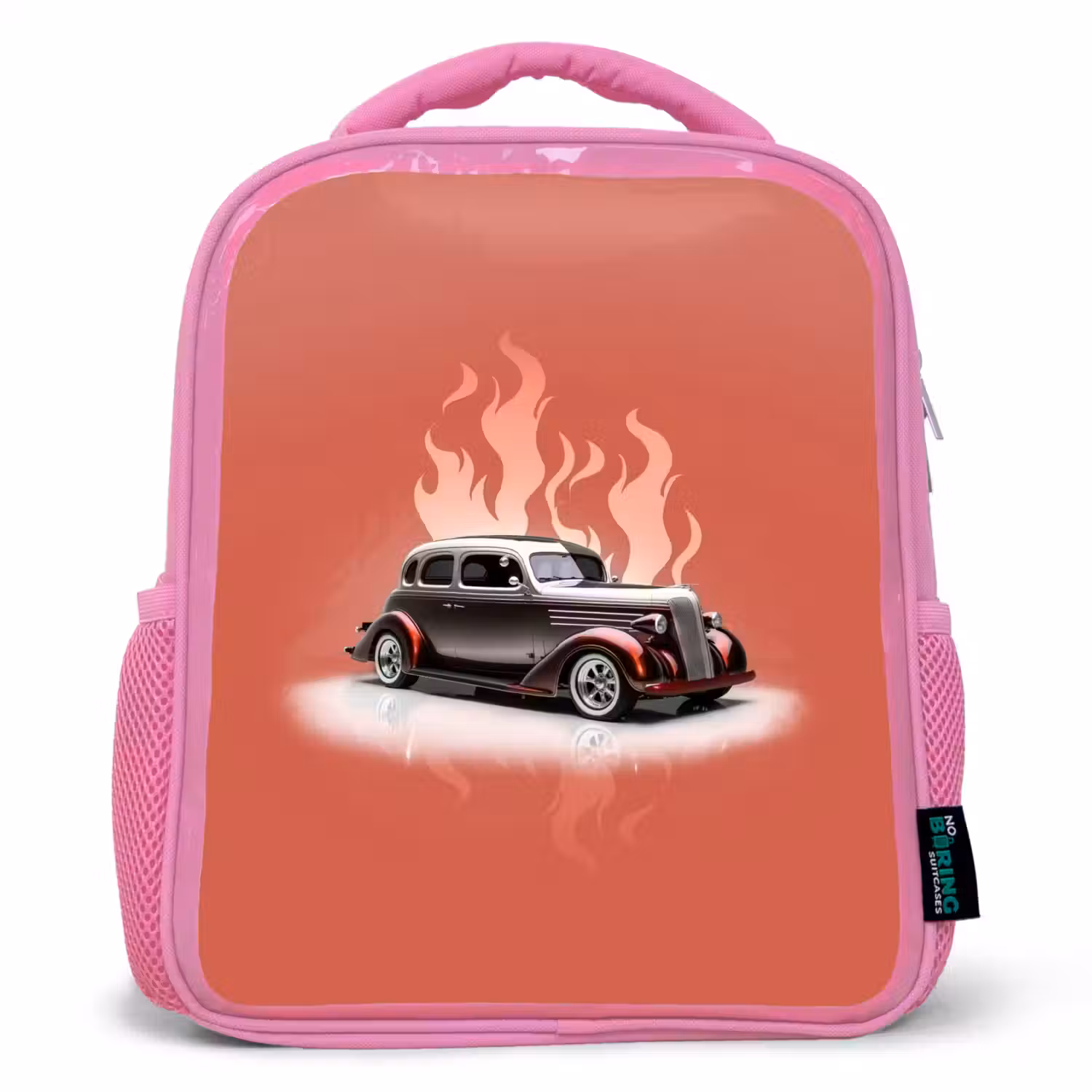 Grijze auto met roze vlammen Kinderrugzak - Roze middel -3d