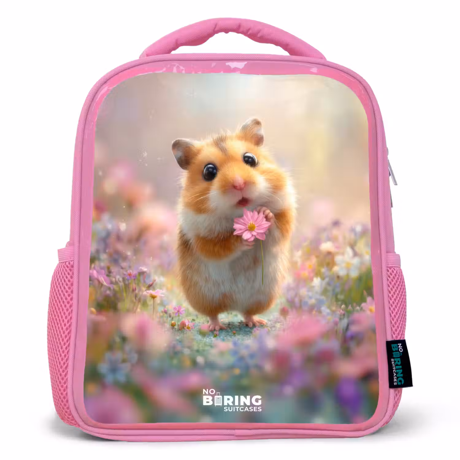 Hamster - Bloem - Natuur - Dier Kinderrugzak - Roze middel -3d
