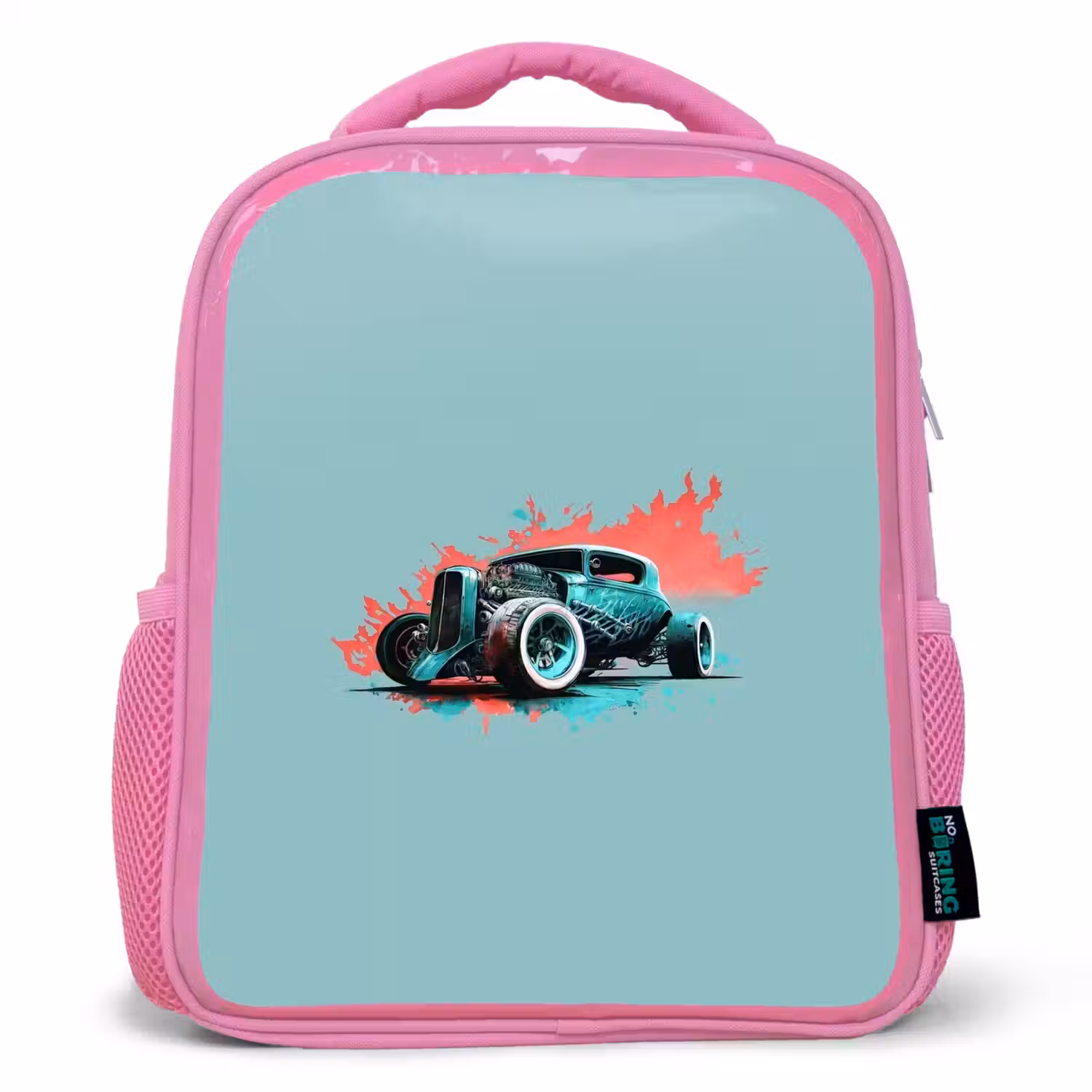 Hotrod turquoise Kinderrugzak - Roze middel -3d