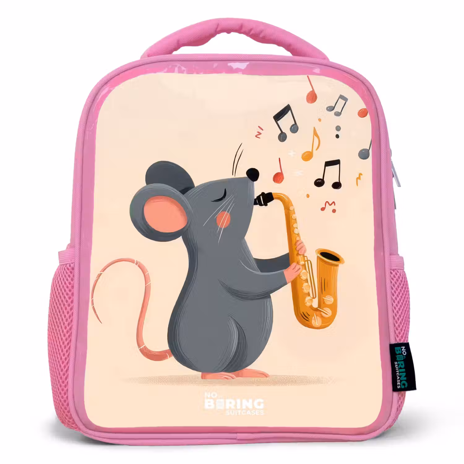 Muis - Saxofoon - Muziek Kinderrugzak - Roze middel -3d