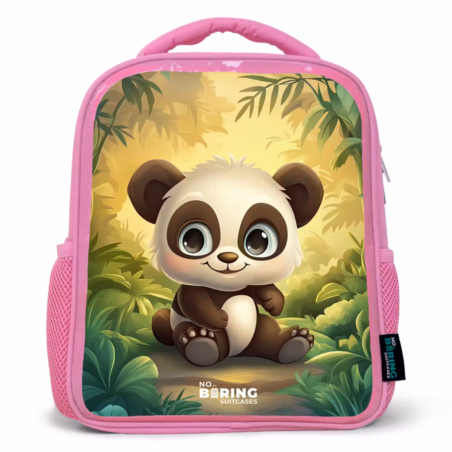 Panda - Bamboebos - Groen Kinderrugzak - Roze middel -3d
