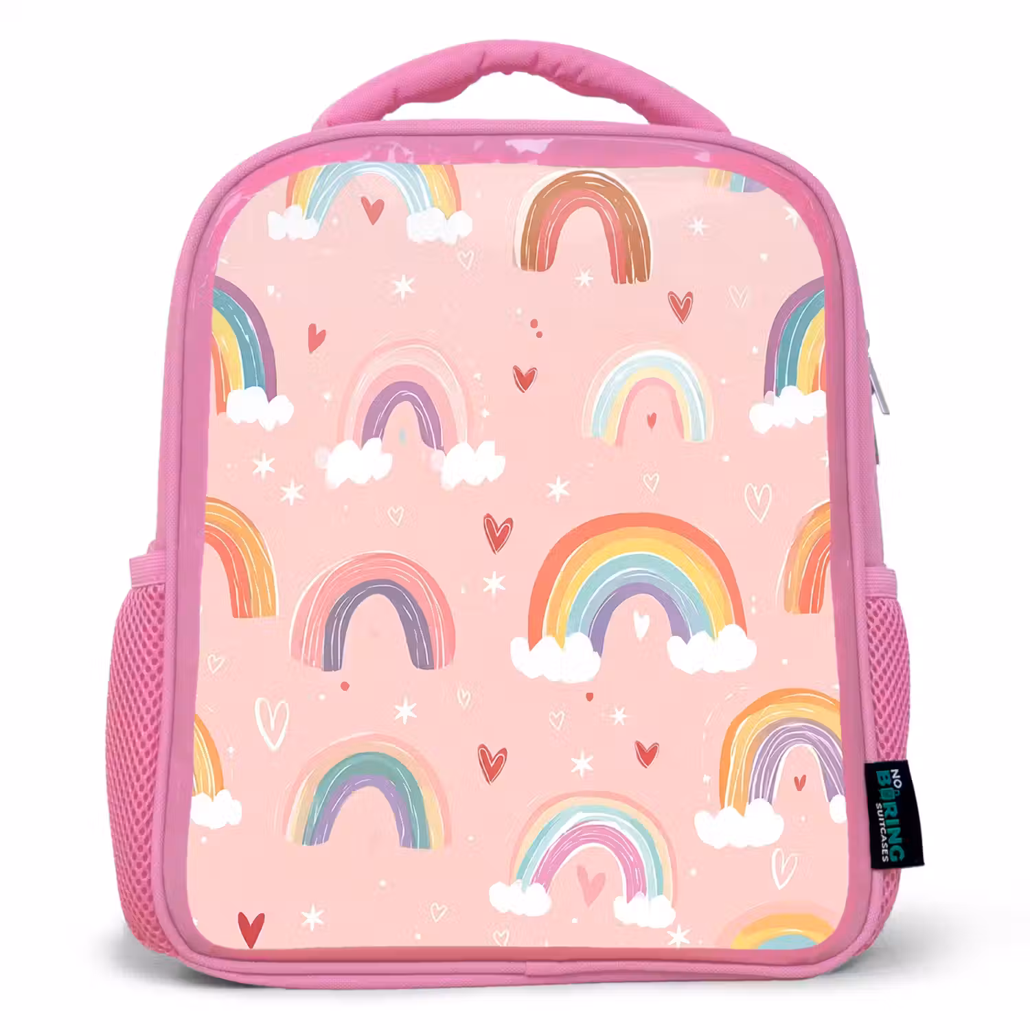 Regenboog - Patroon - Pastel - Handgetekend Kinderrugzak - Roze middel -3d