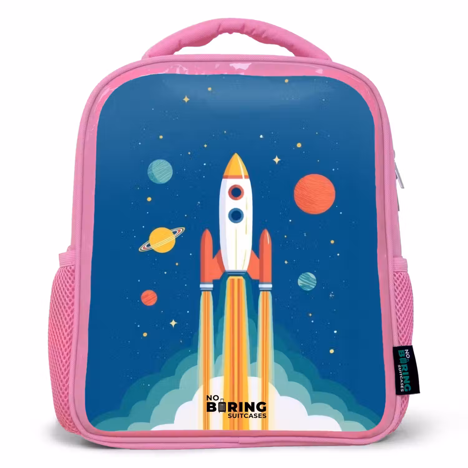 Raket - Planeet - Sterren - Veelkleurig Kinderrugzak - Roze middel -3d
