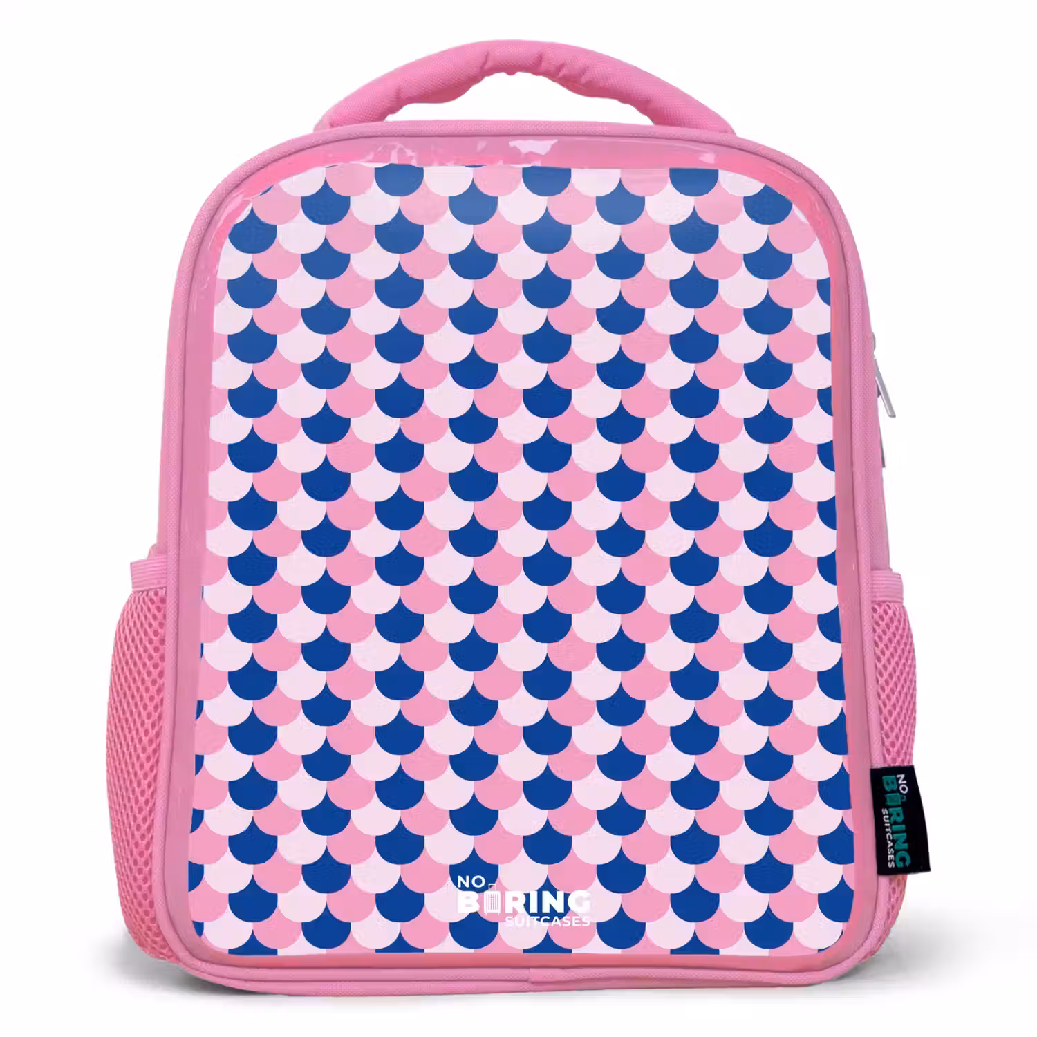 Schubben - Patroon - Blauw - Roze Kinderrugzak - Roze middel -3d