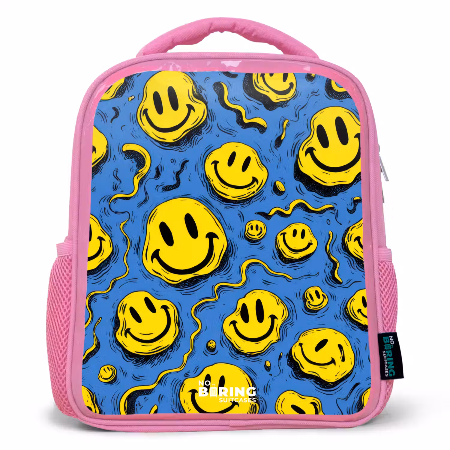 Smiley - Geel - Blauw Kinderrugzak - Roze middel -3d