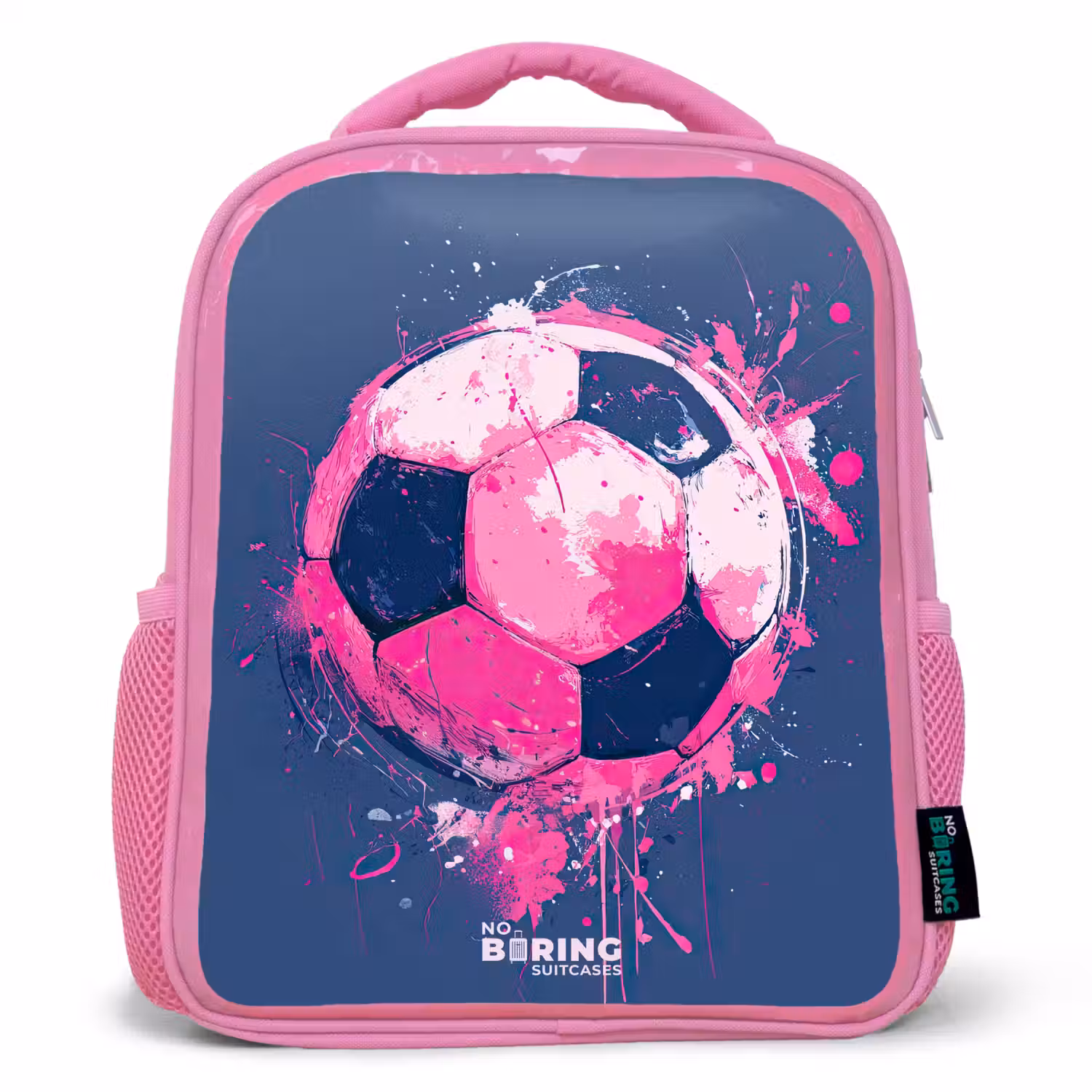Voetbal - Verf - Roze - Blauw Kinderrugzak - Roze middel -3d